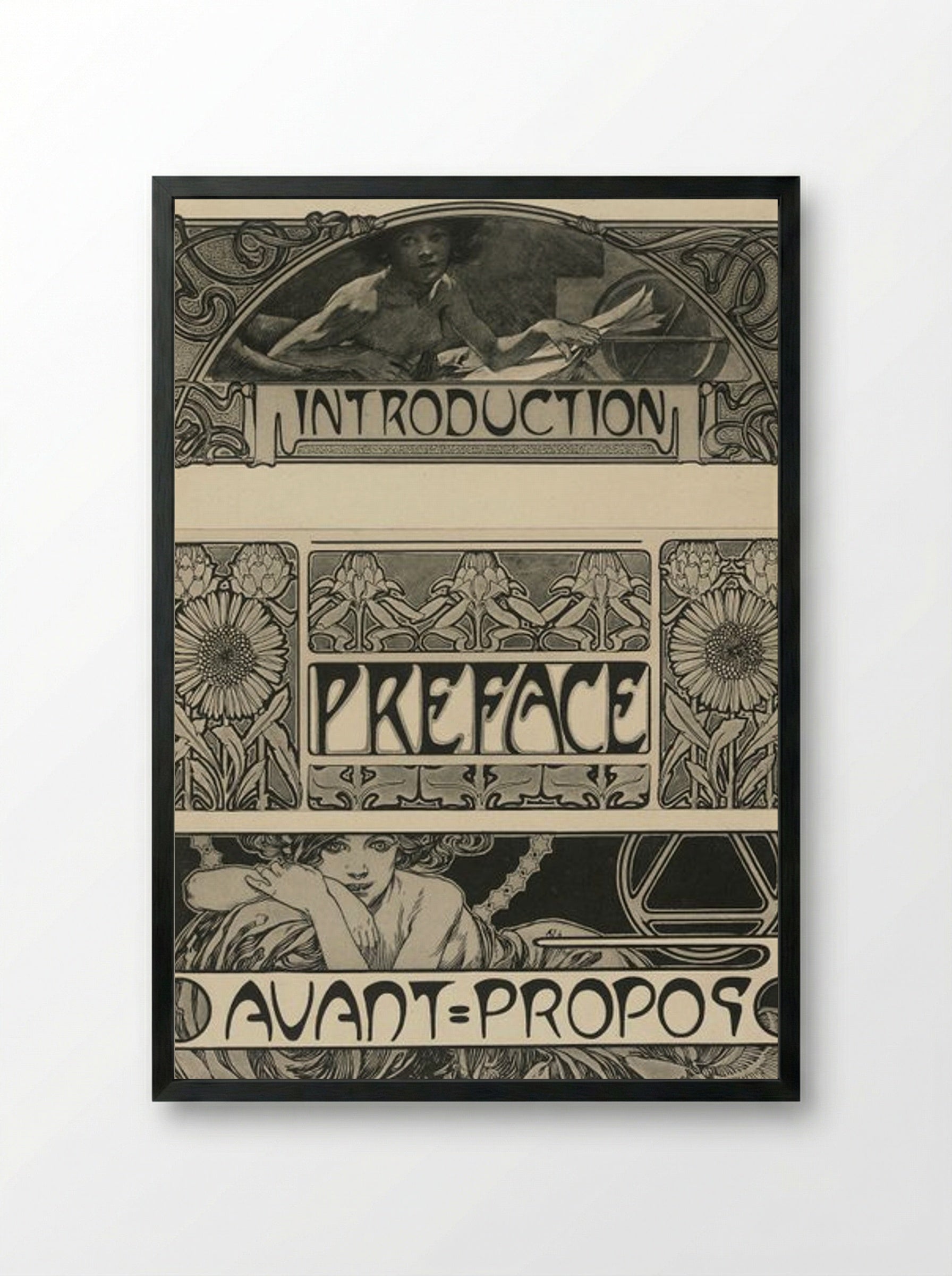 Page Design with Female Figures and Floral Motifs - Alphonse Mucha - Framed Print Black