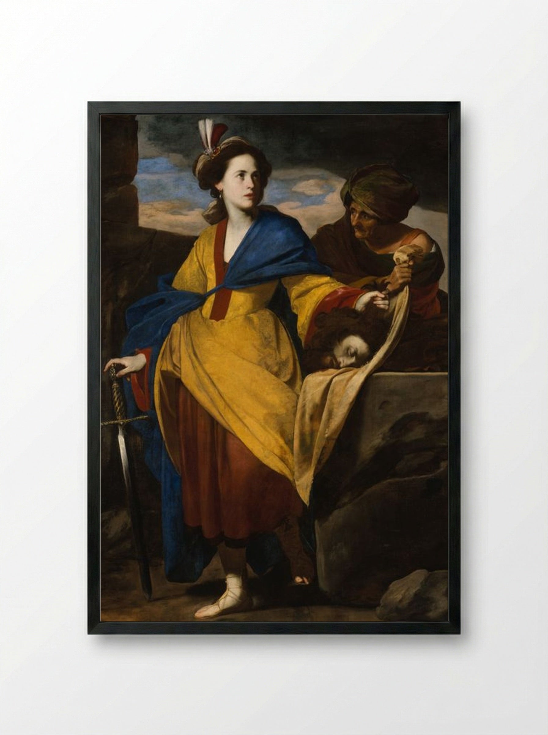 Judith with the Head of Holofernes - Massimo Stanzione - Framed Print Black