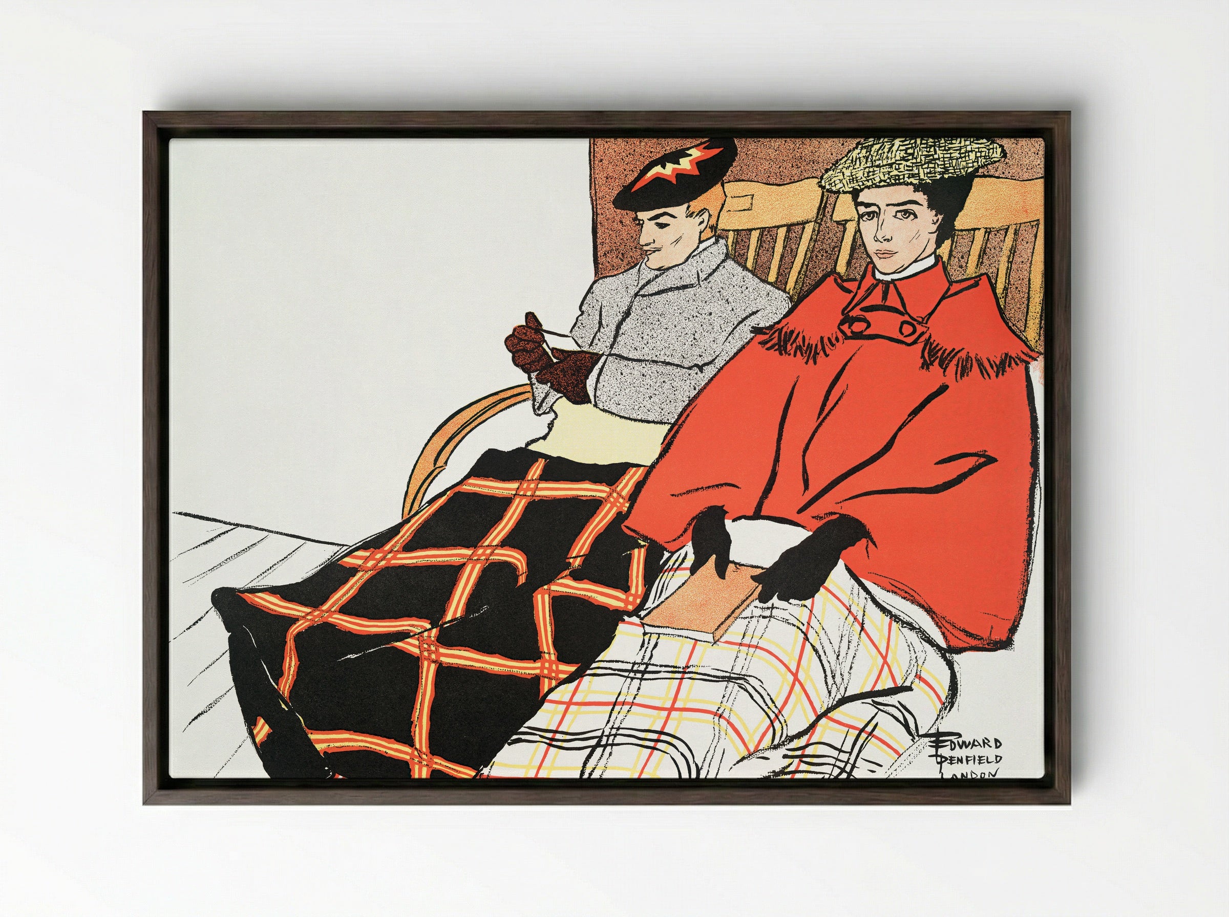 Man and Woman Sitting Together - Edward Penfield - Framed Canvas Dark Wood