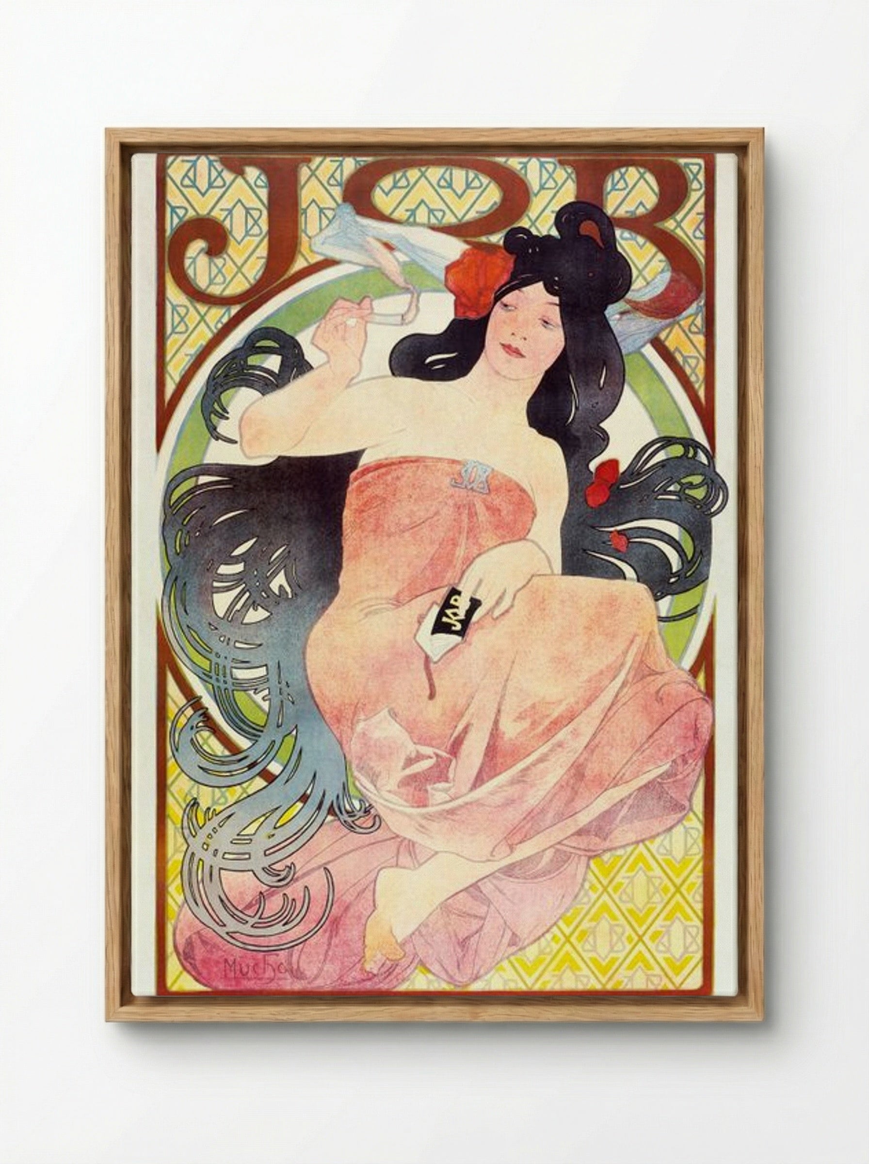 JOB (Woman Smoking) - Alphonse Mucha - Framed Canvas Wood
