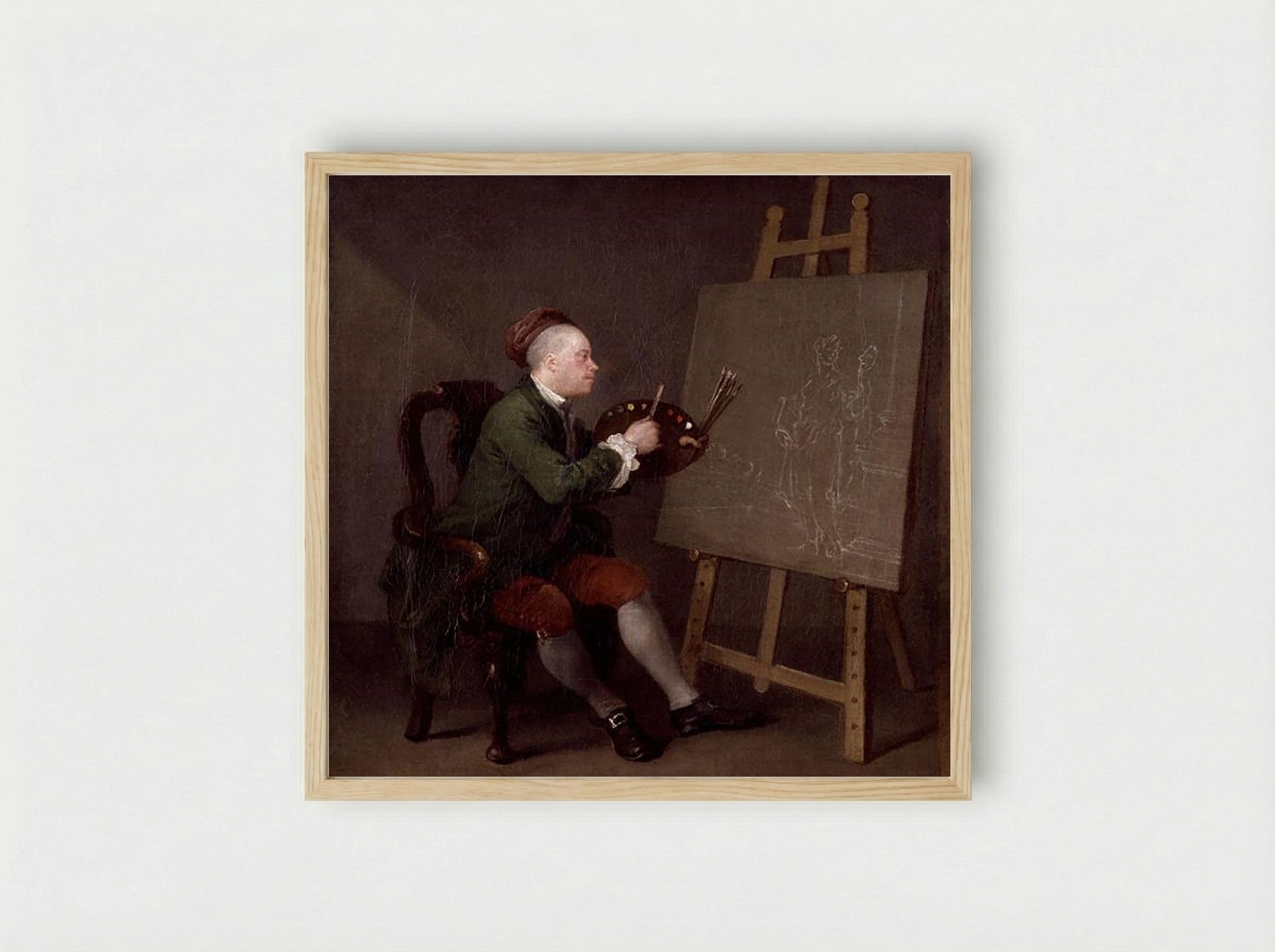 Hogarth Painting the Comic Muse - William Hogarth - Framed Print Wood