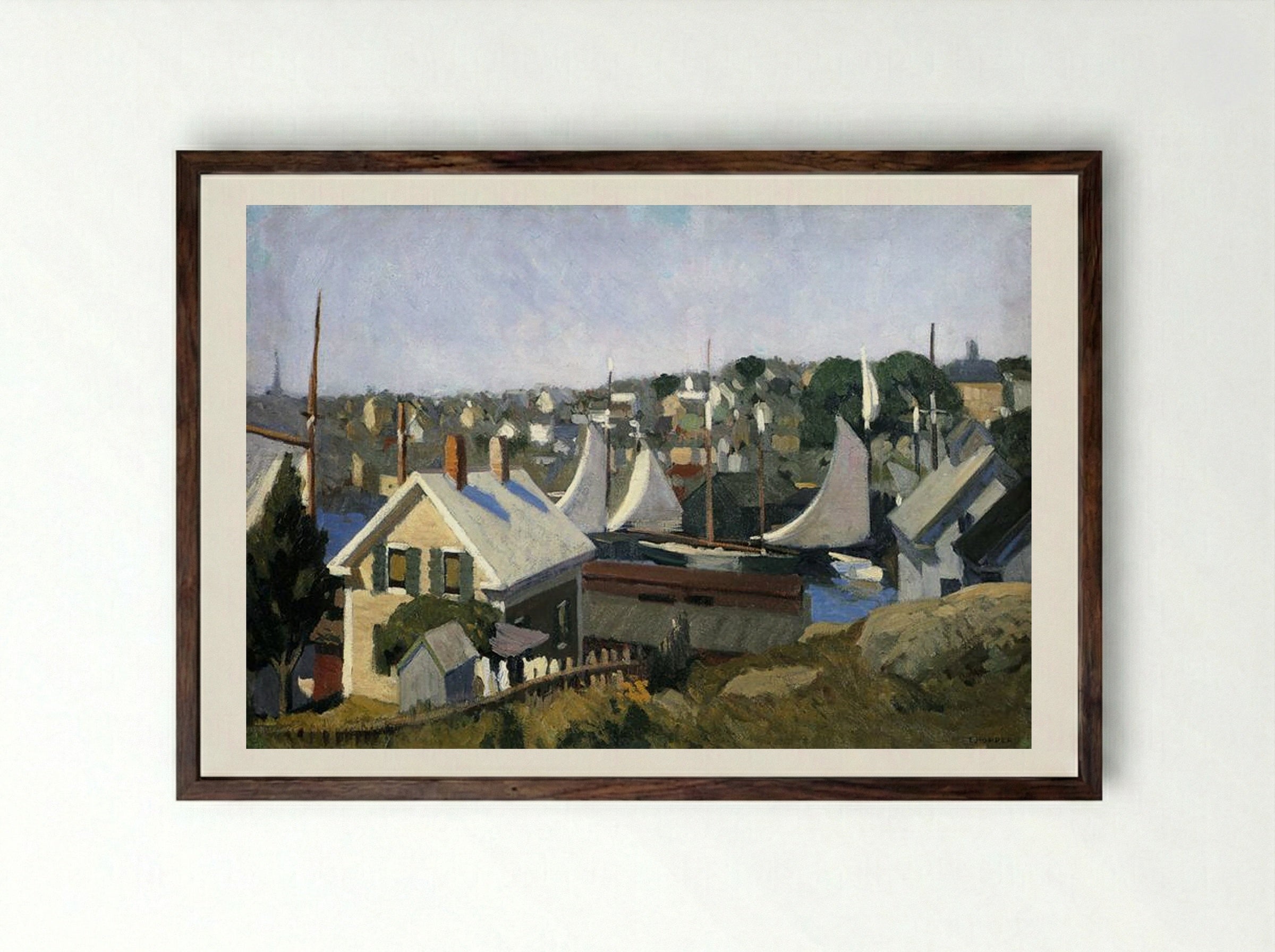 Gloucester Harbor - Edward Hopper - Framed Print Dark Wood