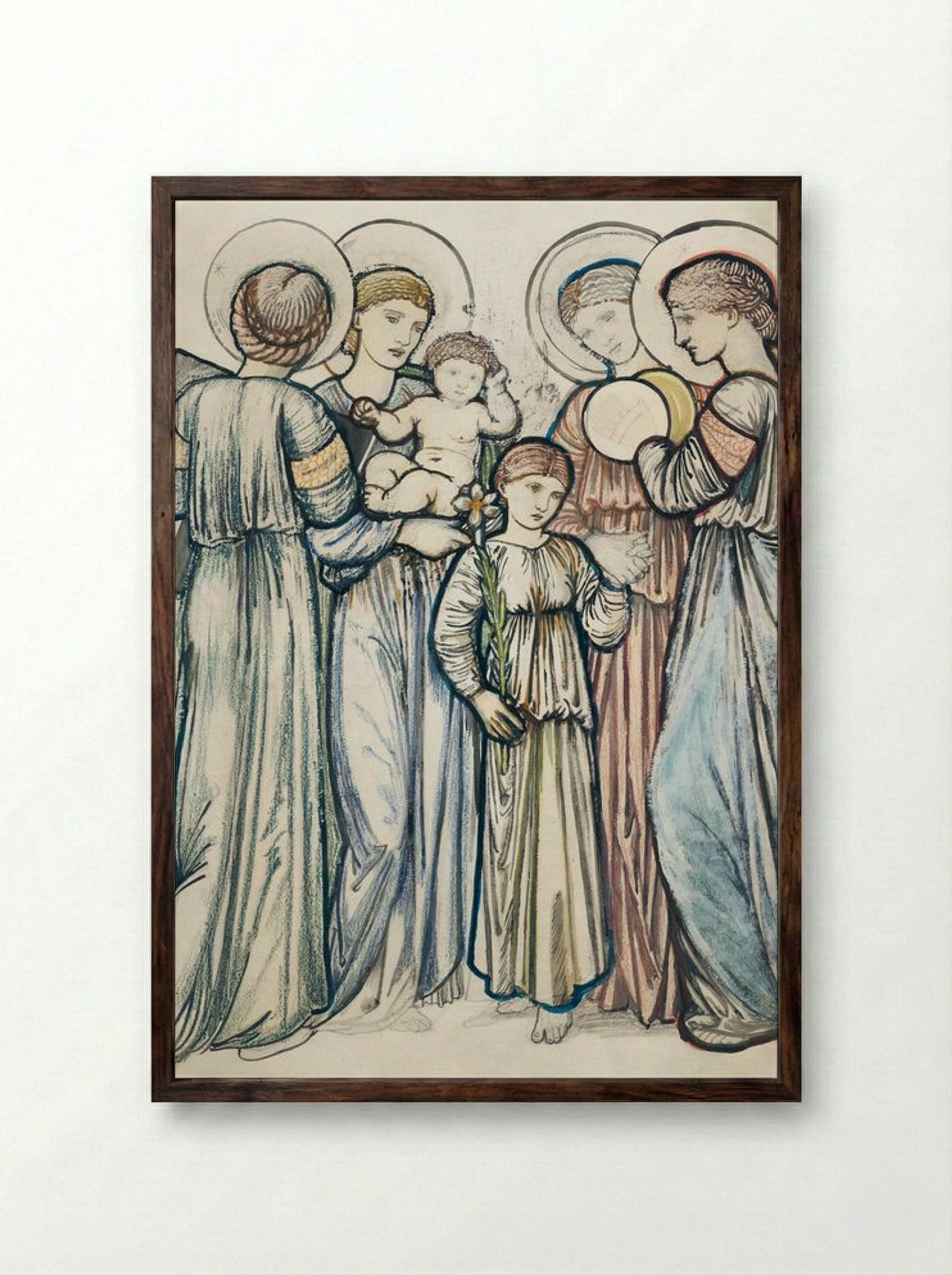 Angels and Children - Edward Burne-Jones - Framed Print Dark Wood