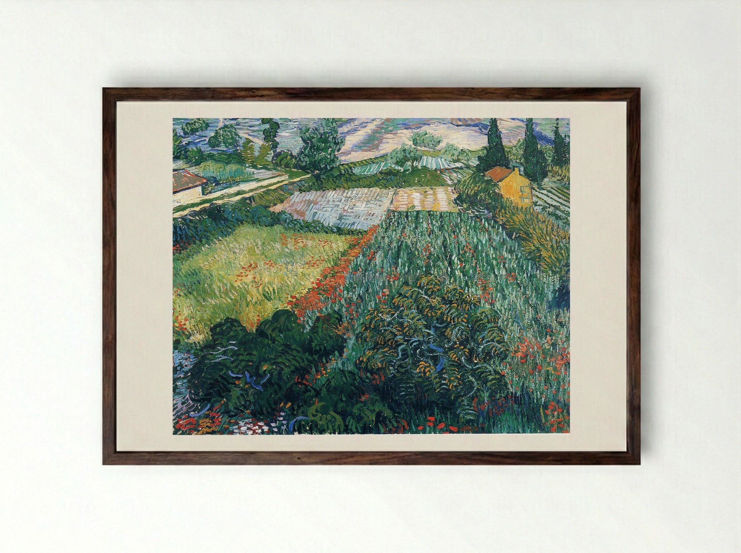 Field with Poppies - Vincent van Gogh - Framed Print Dark Wood
