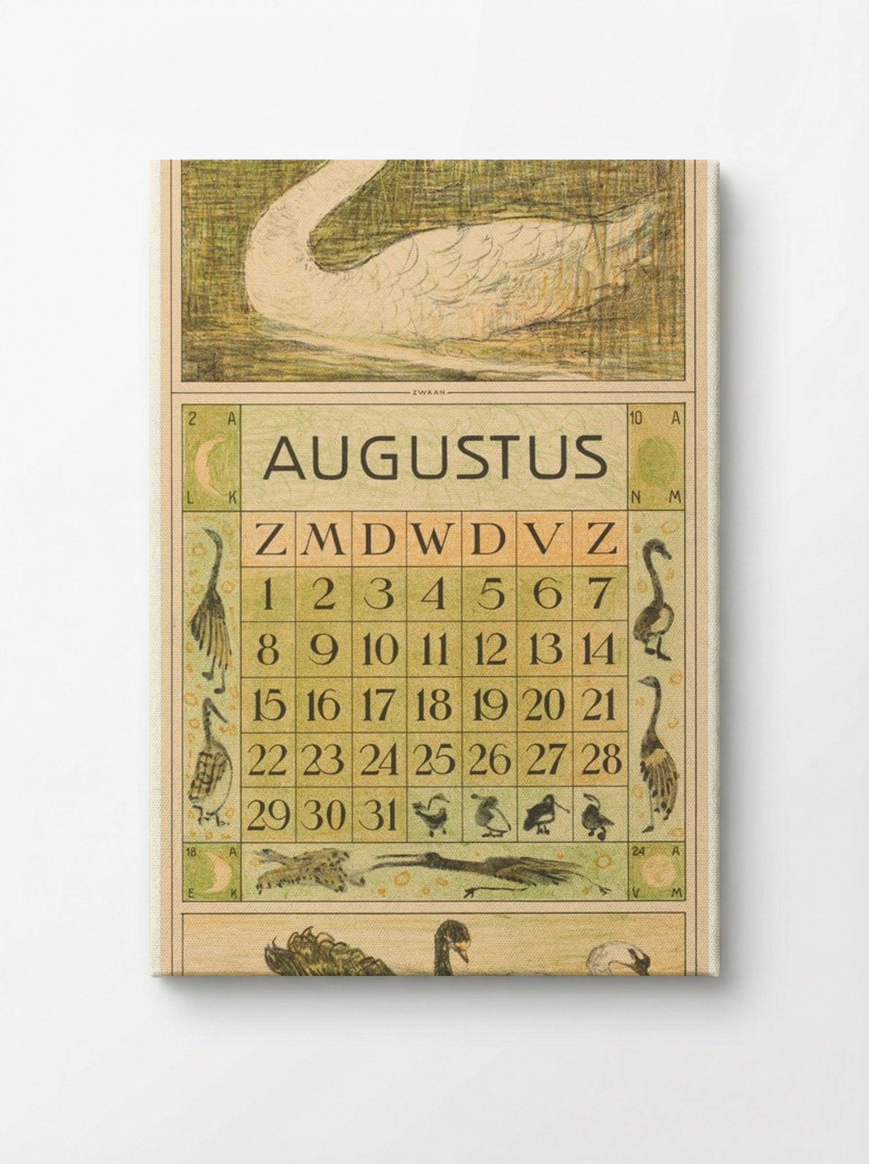 Kalenderblad Augustus met Zwaan - Theo van Hoytema - Canvas