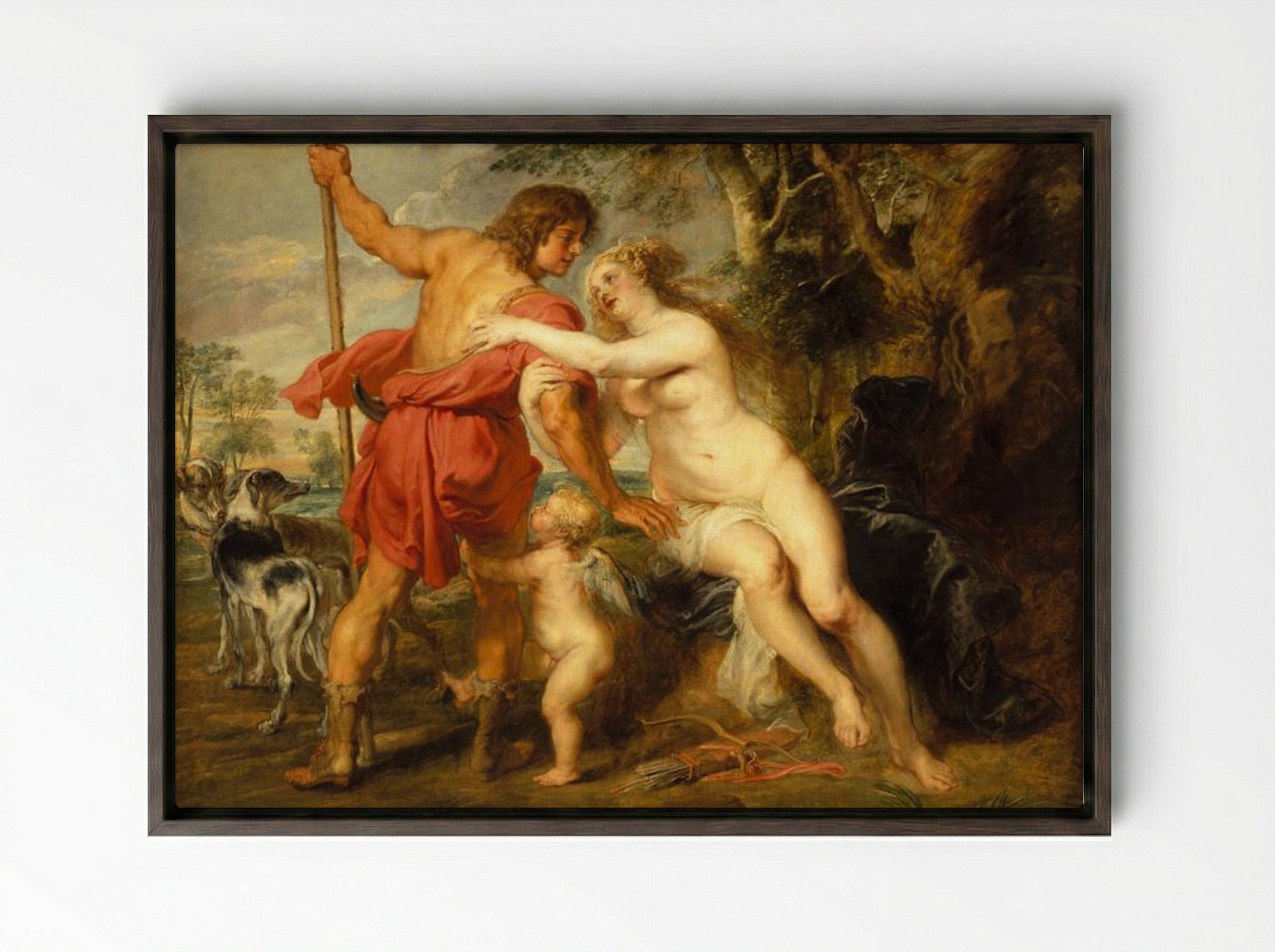 Venus and Adonis - Peter Paul Rubens - Framed Canvas Dark Wood