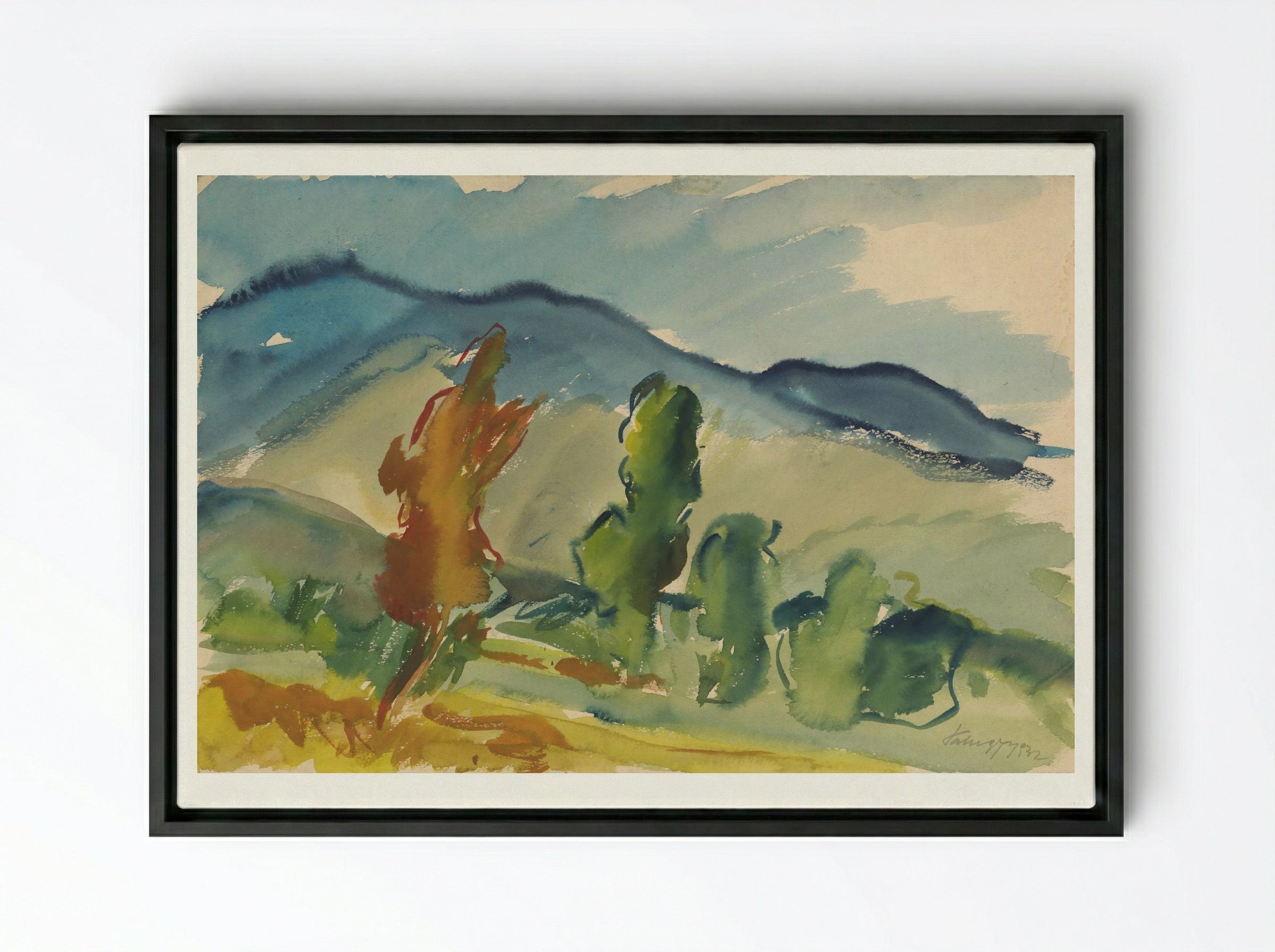 Landscape Below the Mountains - Zolo Palugyay - Framed Canvas Black