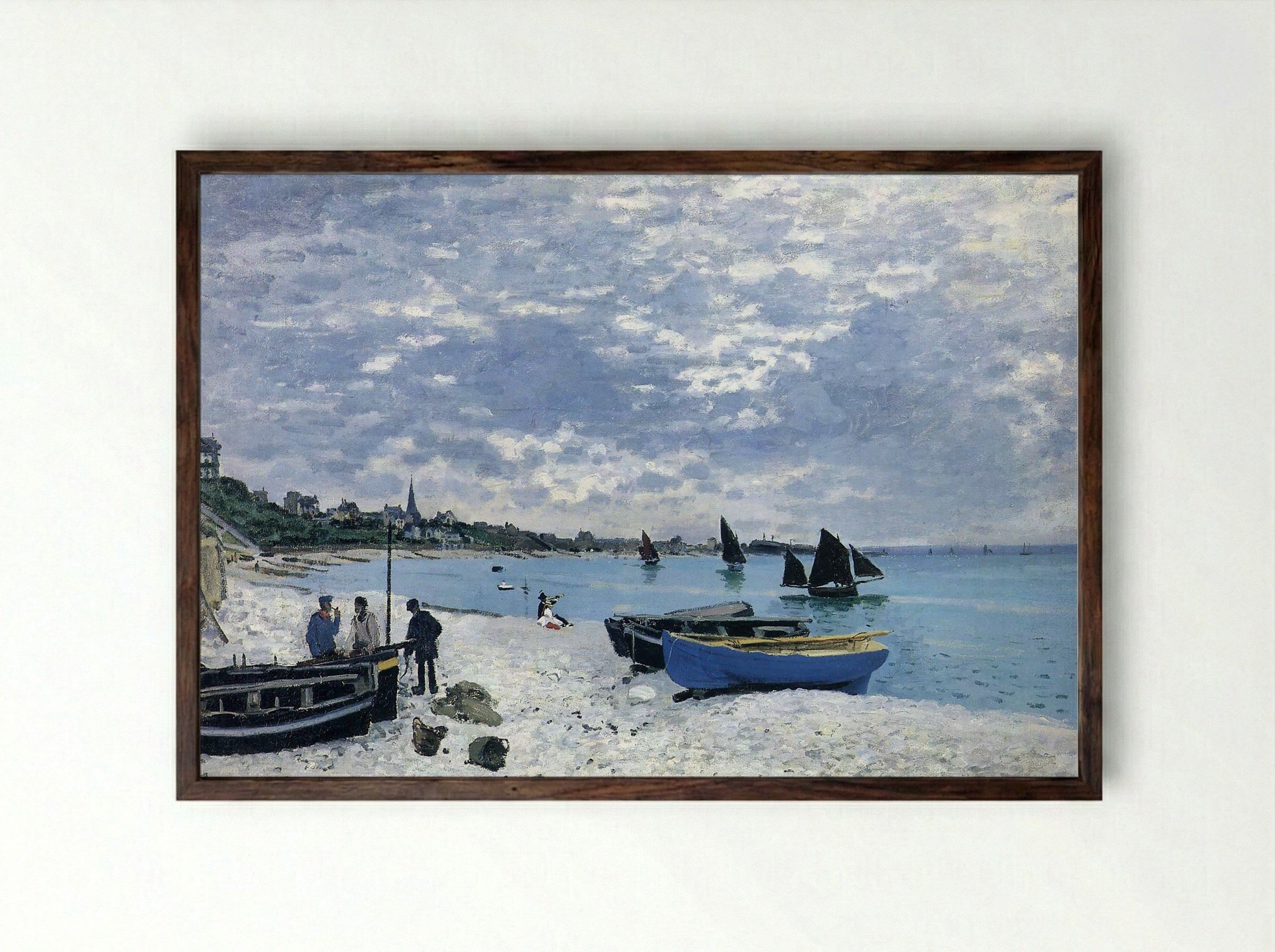 The Beach at Sainte-Adresse - Claude Monet - Framed Print Dark Wood