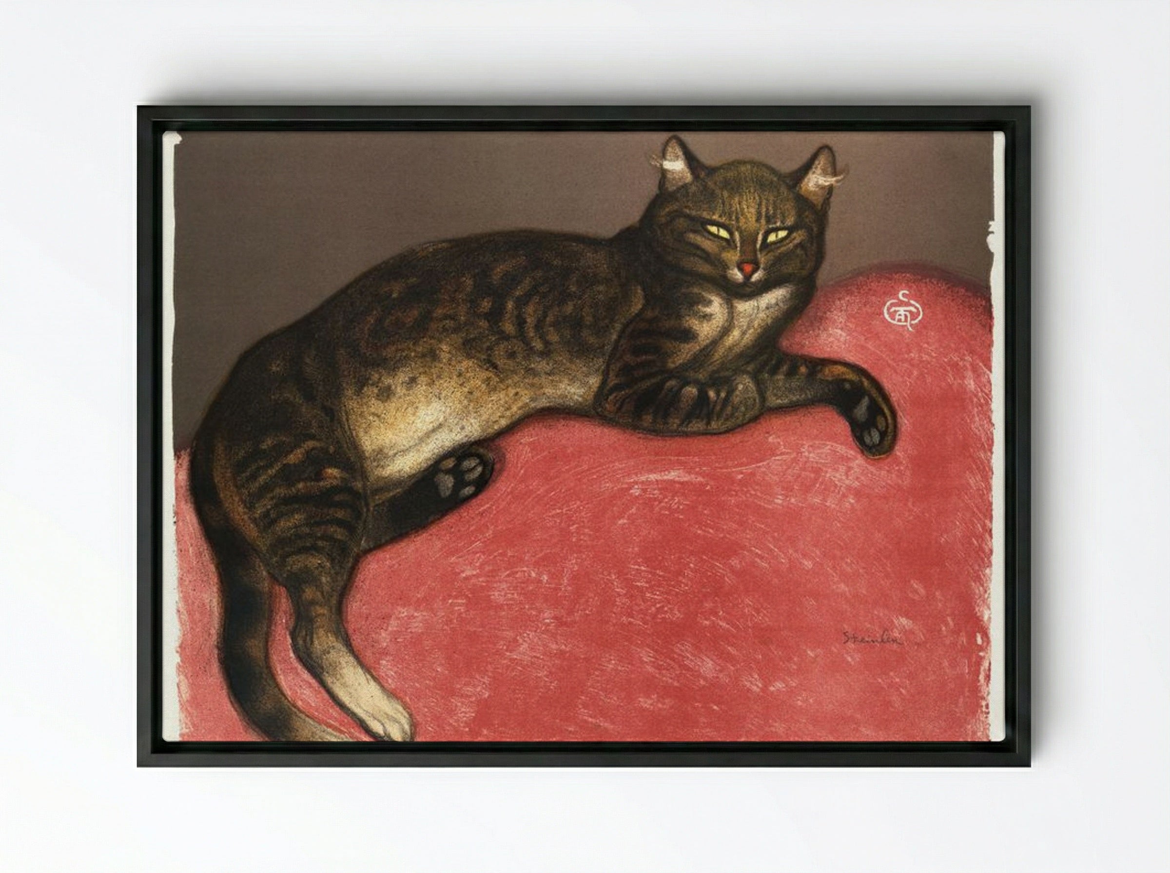 L'Hiver, Chat sur un Coussin - Théophile Alexandre Steinlen - Framed Canvas Black