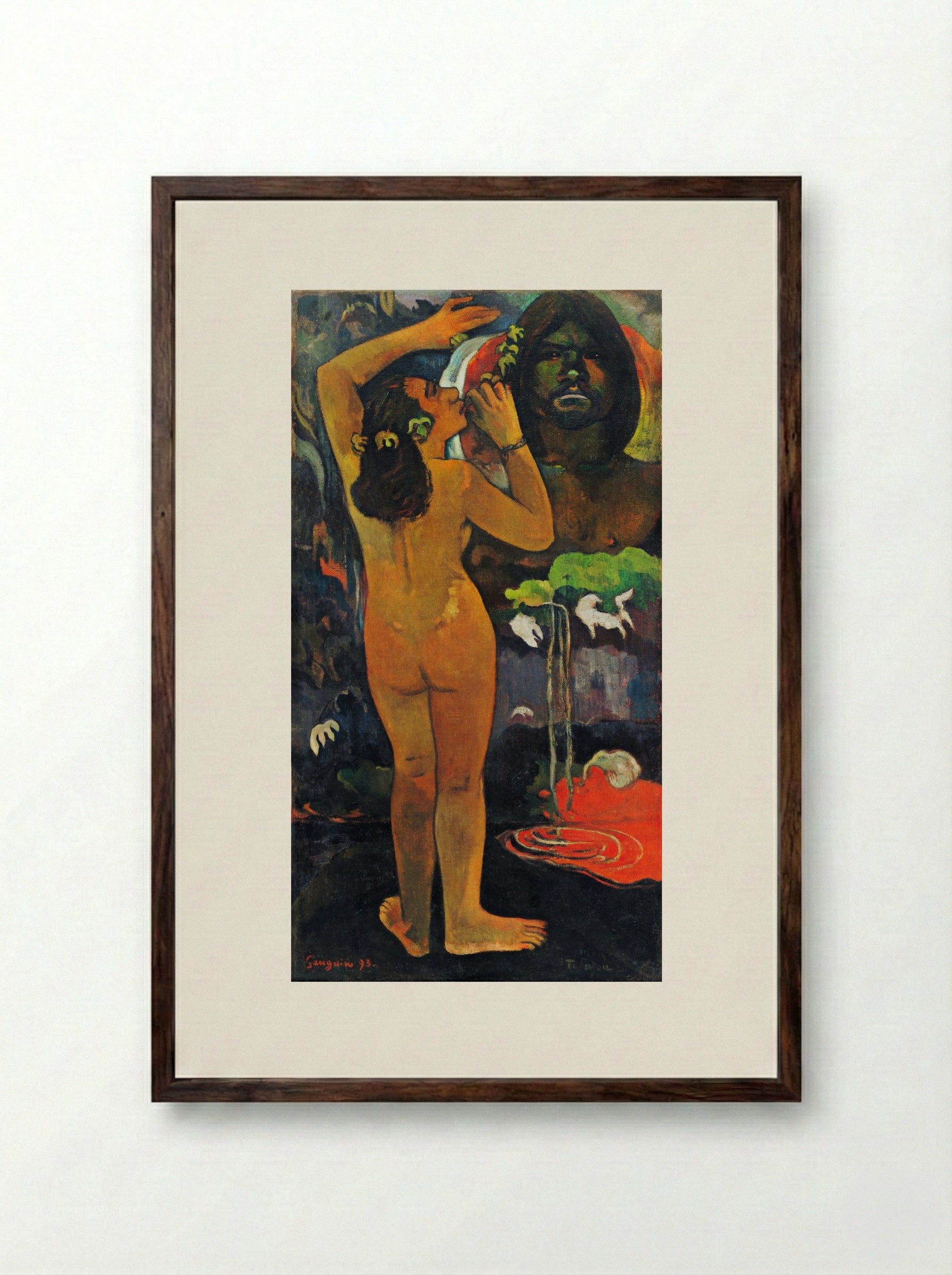 The Moon and the Earth (Hina tefatou) - Paul Gauguin - Framed Print Dark Wood