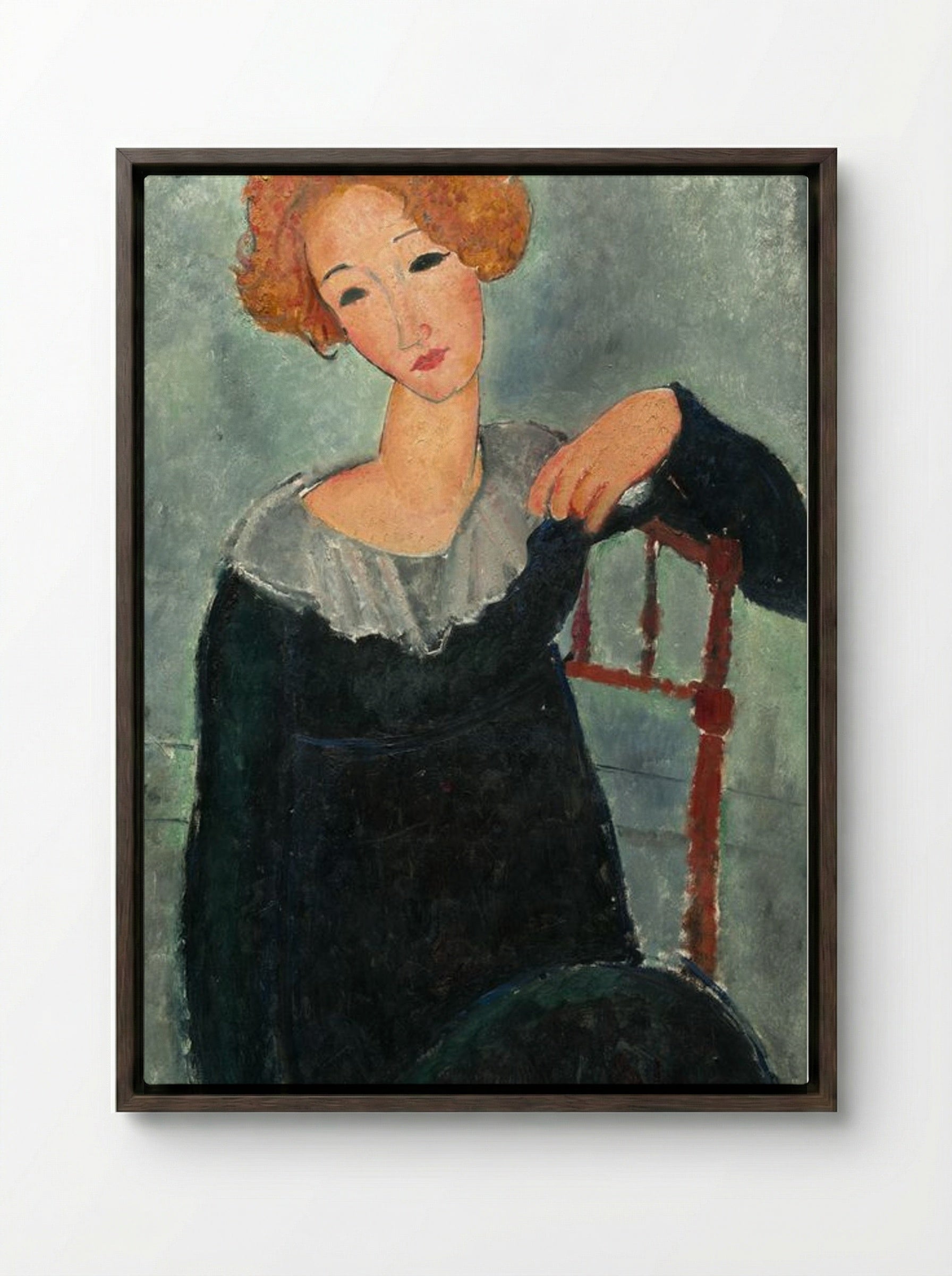 Woman with Red Hair - Amedeo Modigliani - Framed Canvas Dark Wood