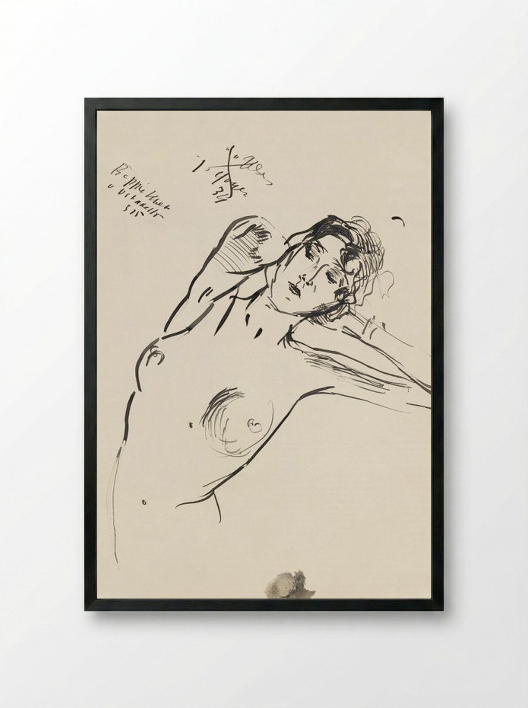 Vrouwelijk naakt (Reclining Nude, Ink on Paper) - Isaac Israels - Framed Print Black