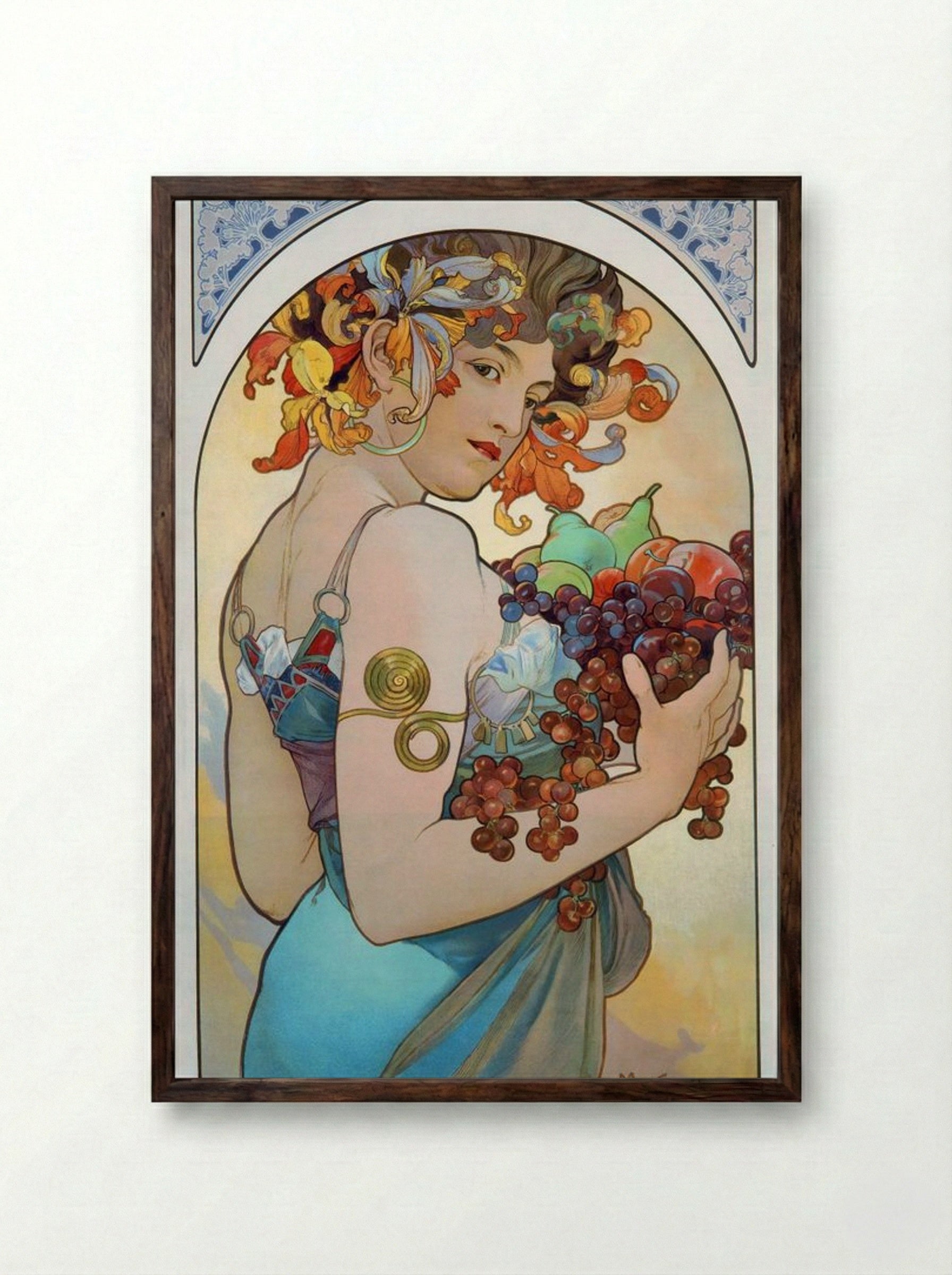 Fruit - Alphonse Mucha - Framed Print Dark Wood