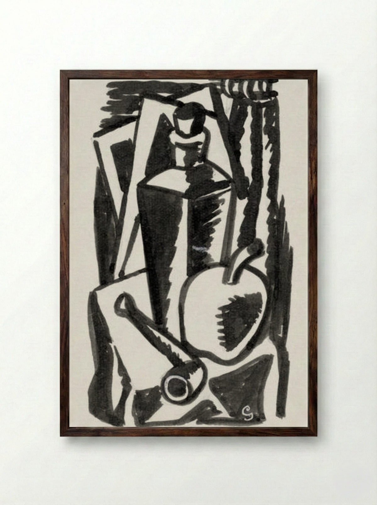 Still Life with Apple, Pipe and Bottle - Leo Gestel - Framed Print Dark Wood