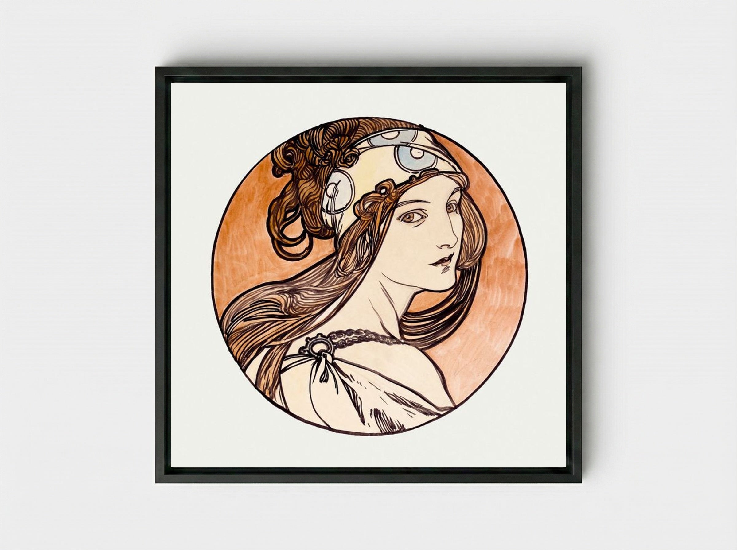 Stained Glass Window Design for Fouquet Boutique - Alphonse Mucha - Framed Canvas Black