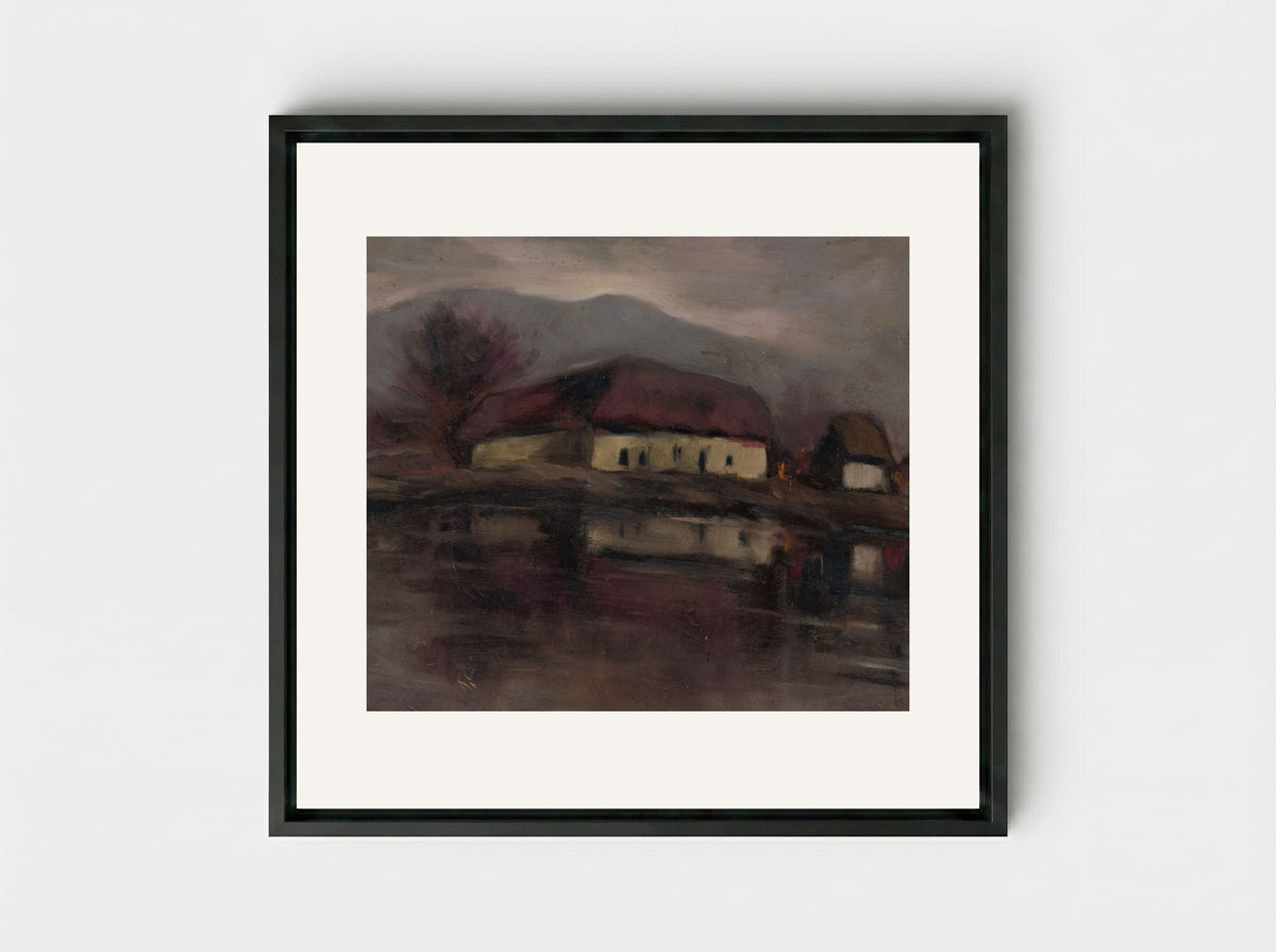 Sketch of a Landscape with a Lake - Zolo Palugyay - Framed Canvas Black