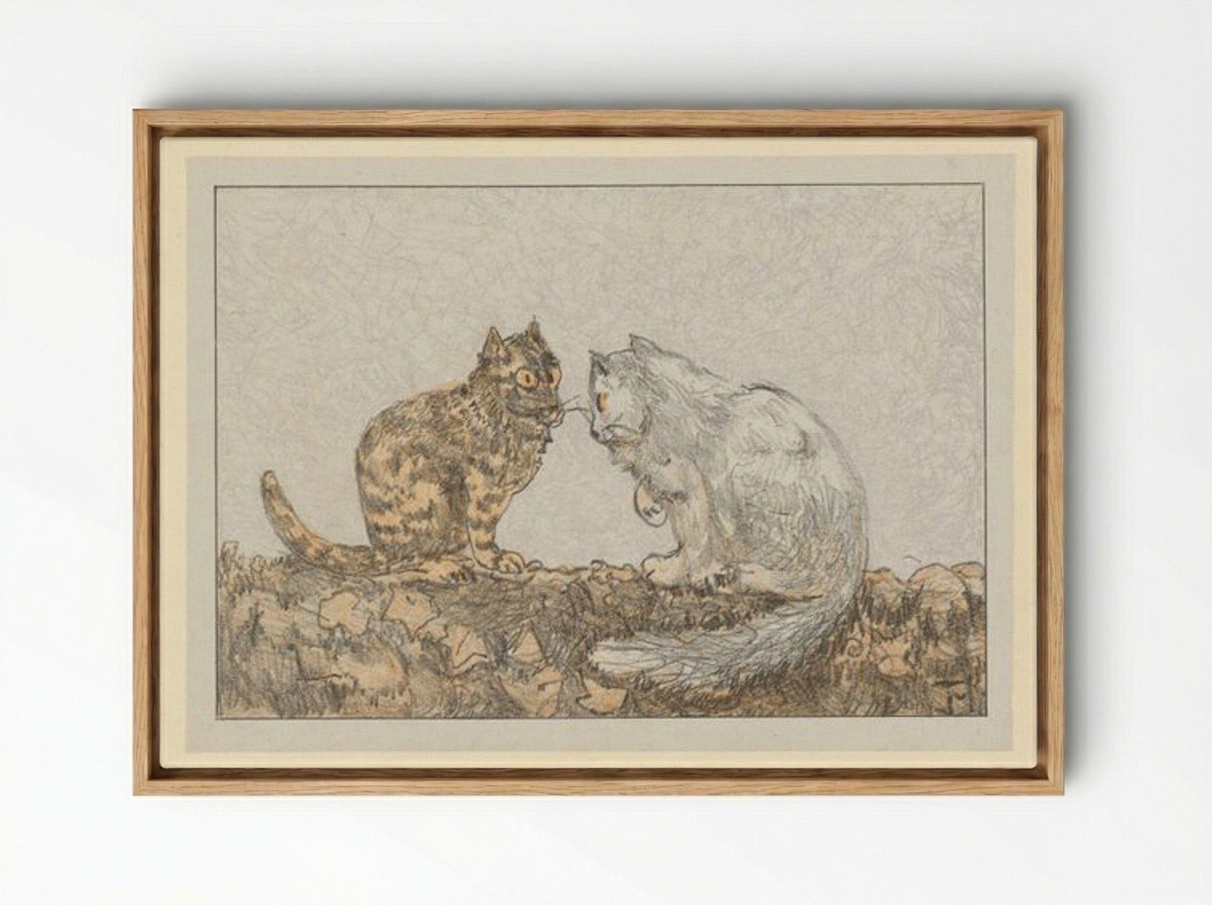 Two Cats on a Wall - Theo van Hoytema - Framed Canvas Wood