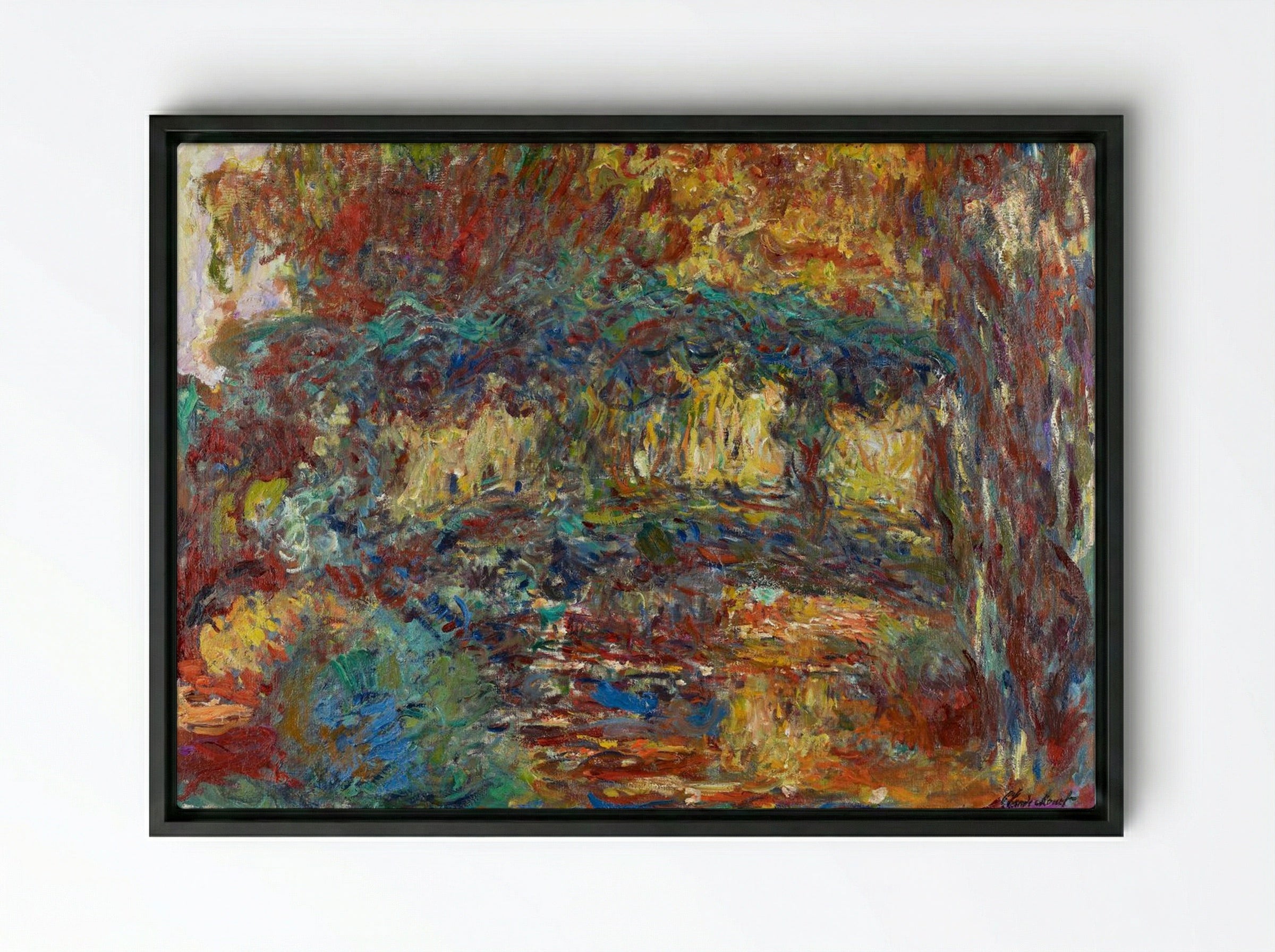 The Japanese Footbridge - Claude Monet - Framed Canvas Black