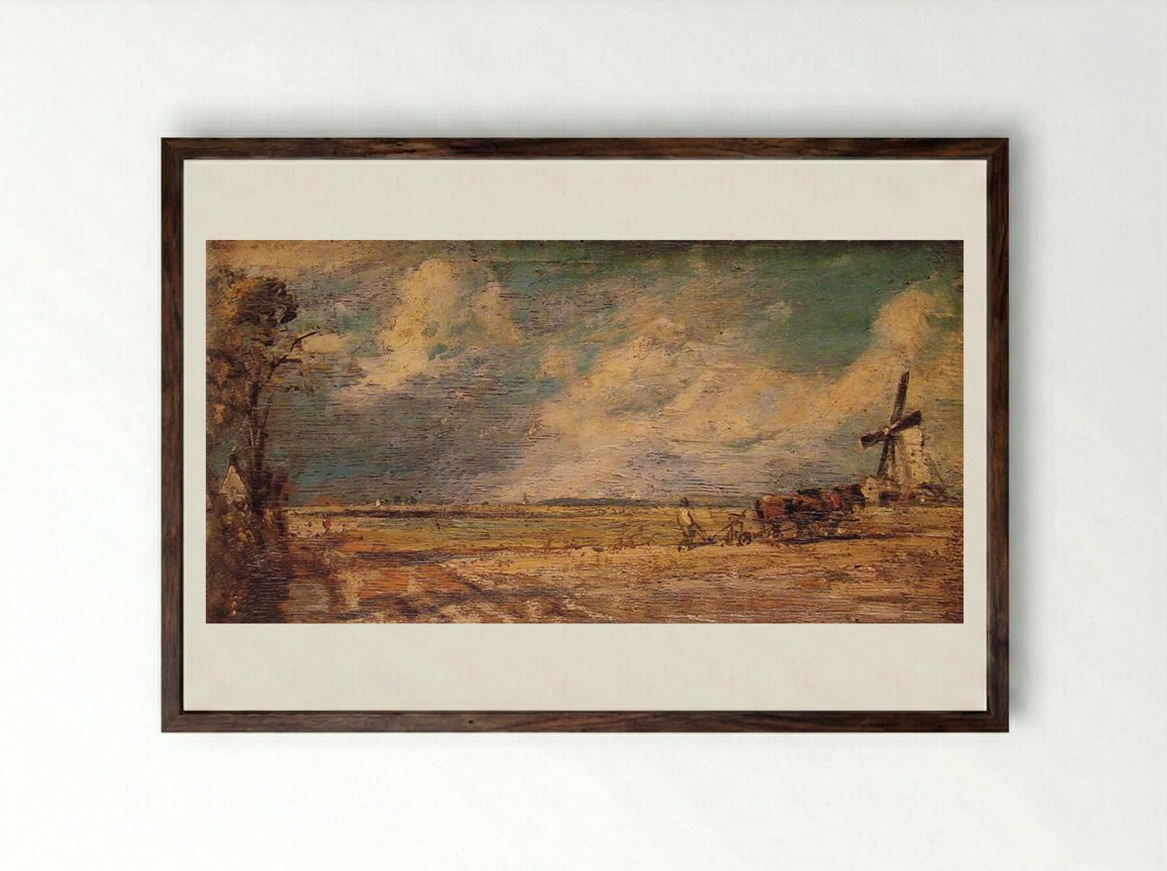 Spring Ploughing - John Constable - Framed Print Dark Wood