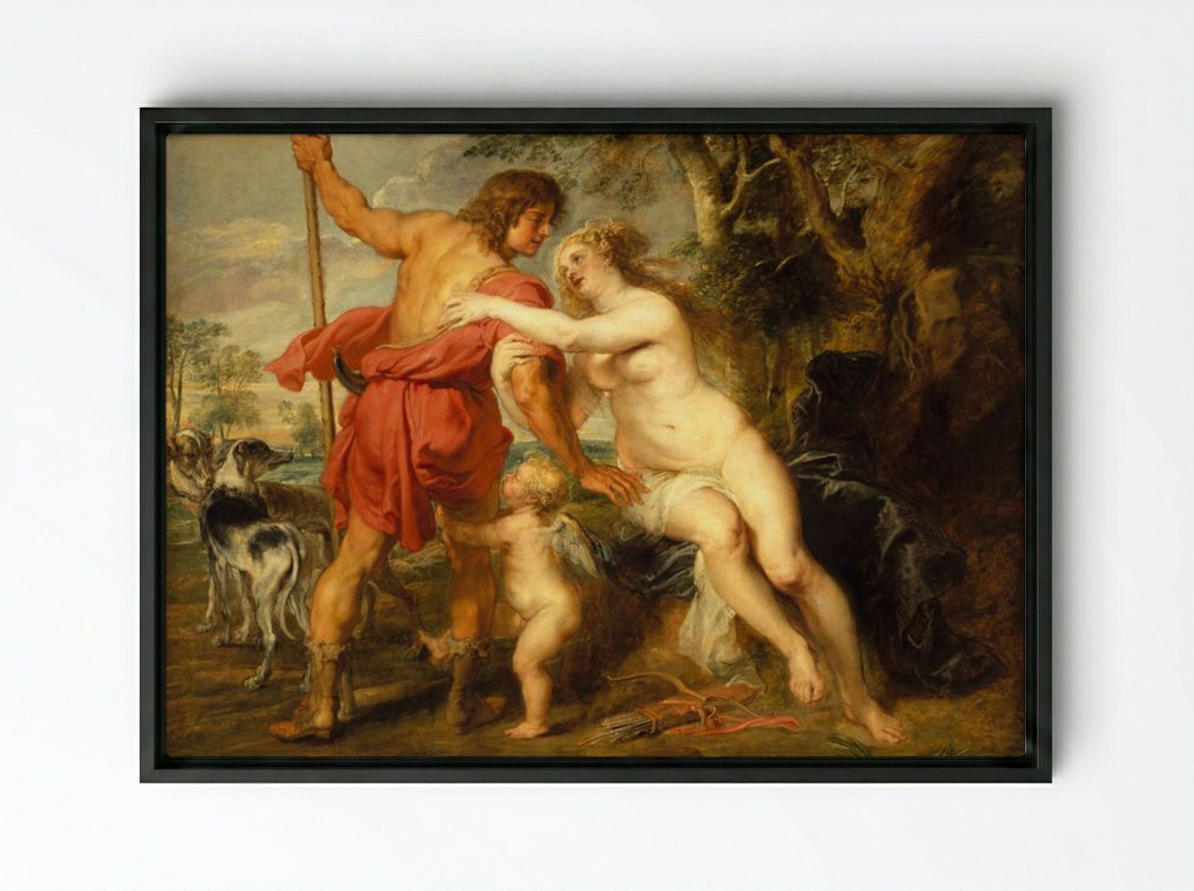 Venus and Adonis - Peter Paul Rubens - Framed Canvas Black