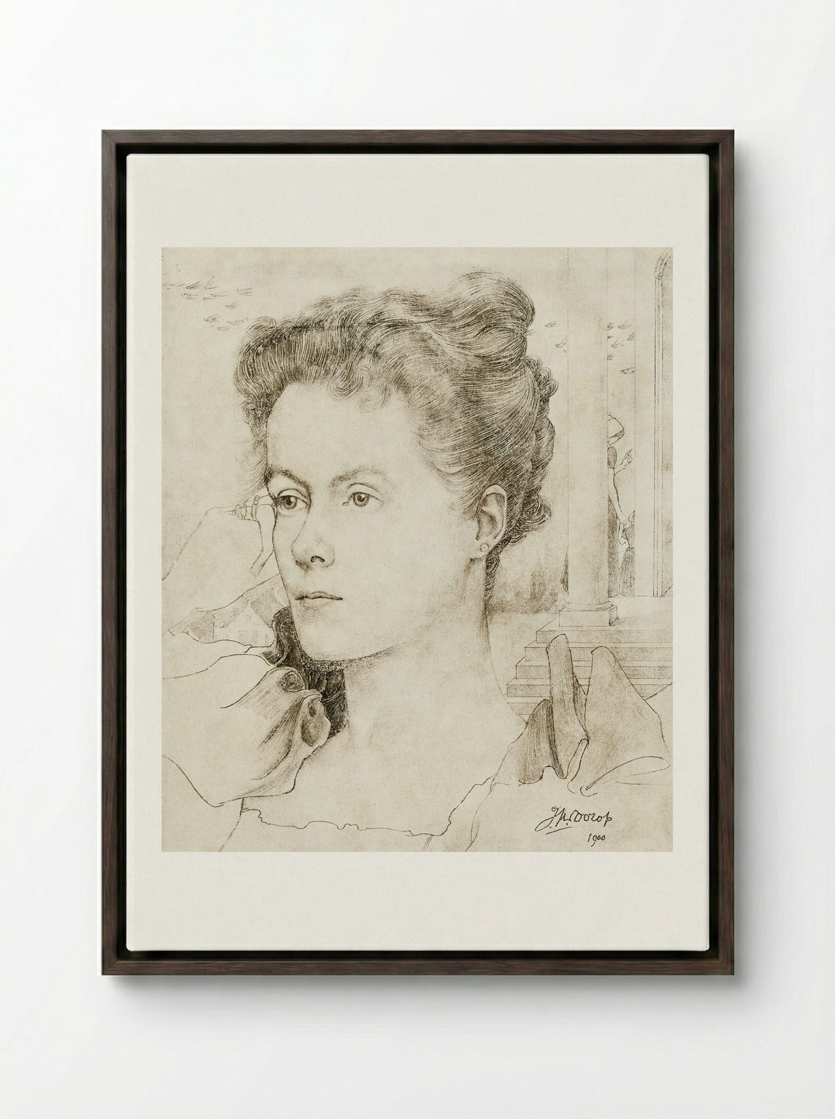 Portrait of Annie Hall or Janet Hall - Jan Toorop - Framed Canvas Dark Wood