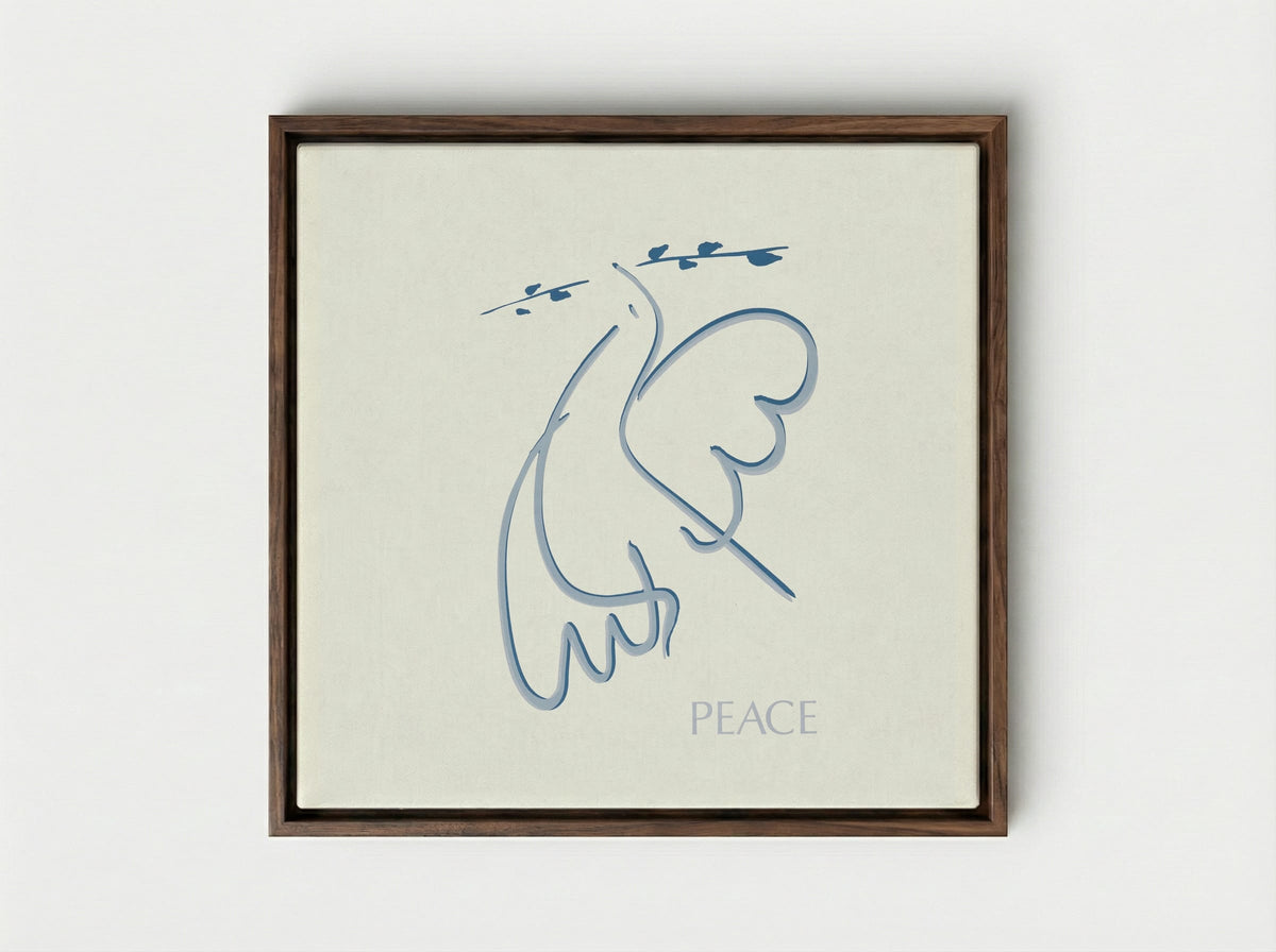Peace (Dove with Olive Branch) - Fine Art Print - Framed Canvas Dark Wood