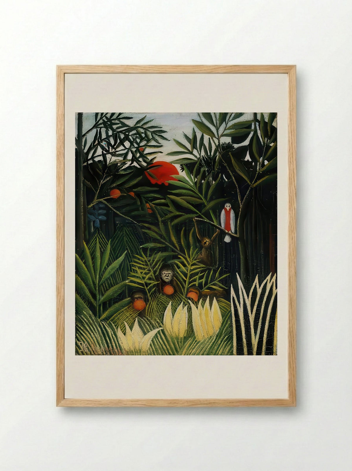 Landscape with Monkeys by Henri Rousseau – Jungle Wildlife Naïve Art Print - Framed Print Wood