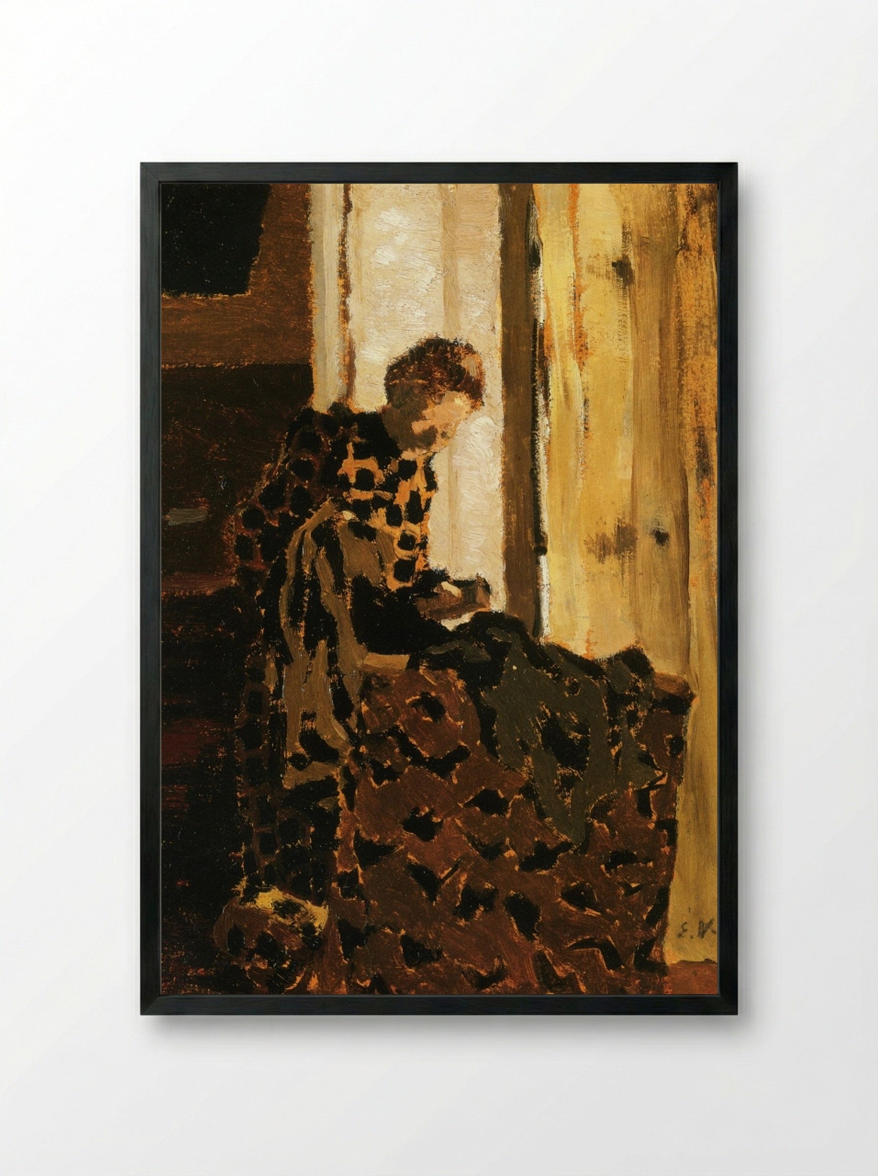 Woman Brushing a Garment - Édouard Vuillard - Framed Print Black