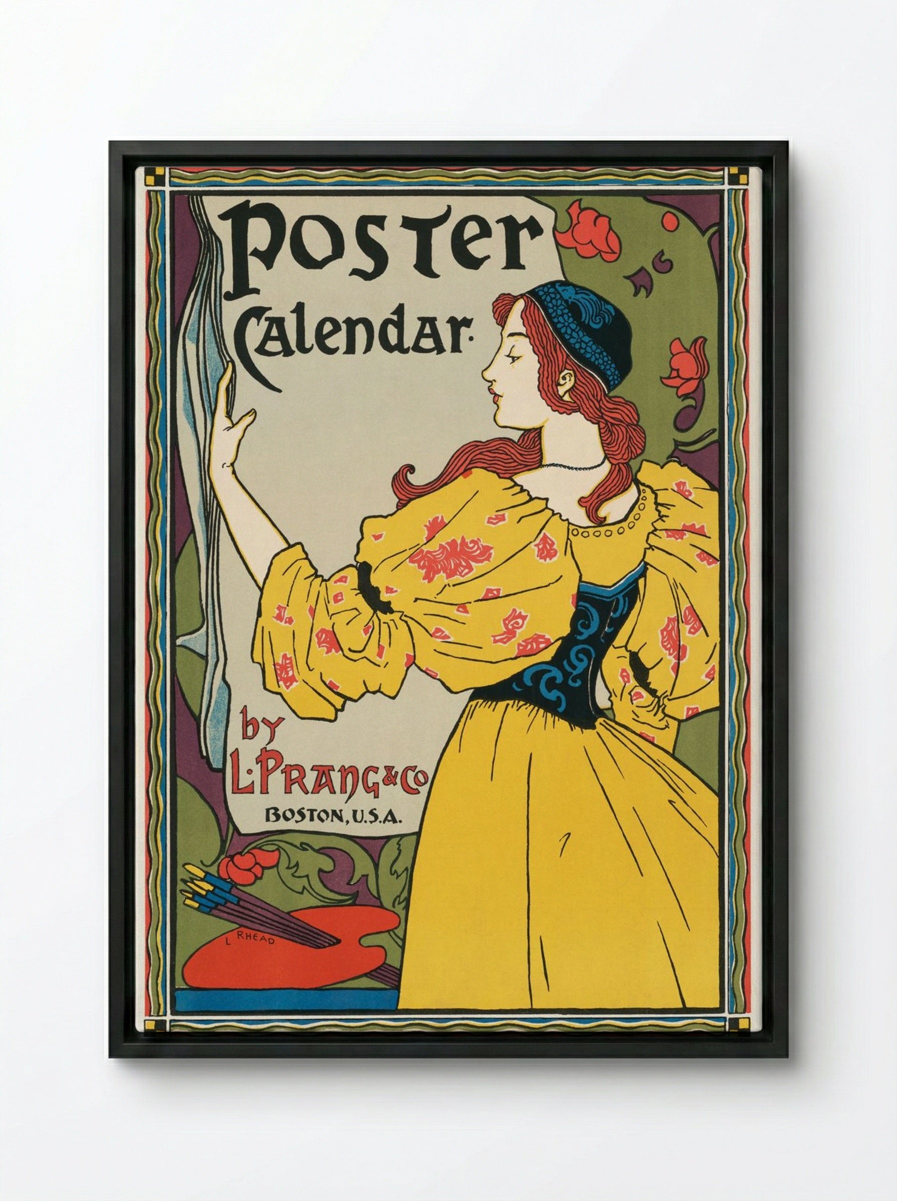 Poster Calendar by L. Prang & Co. - Louis Rhead - Framed Canvas Black