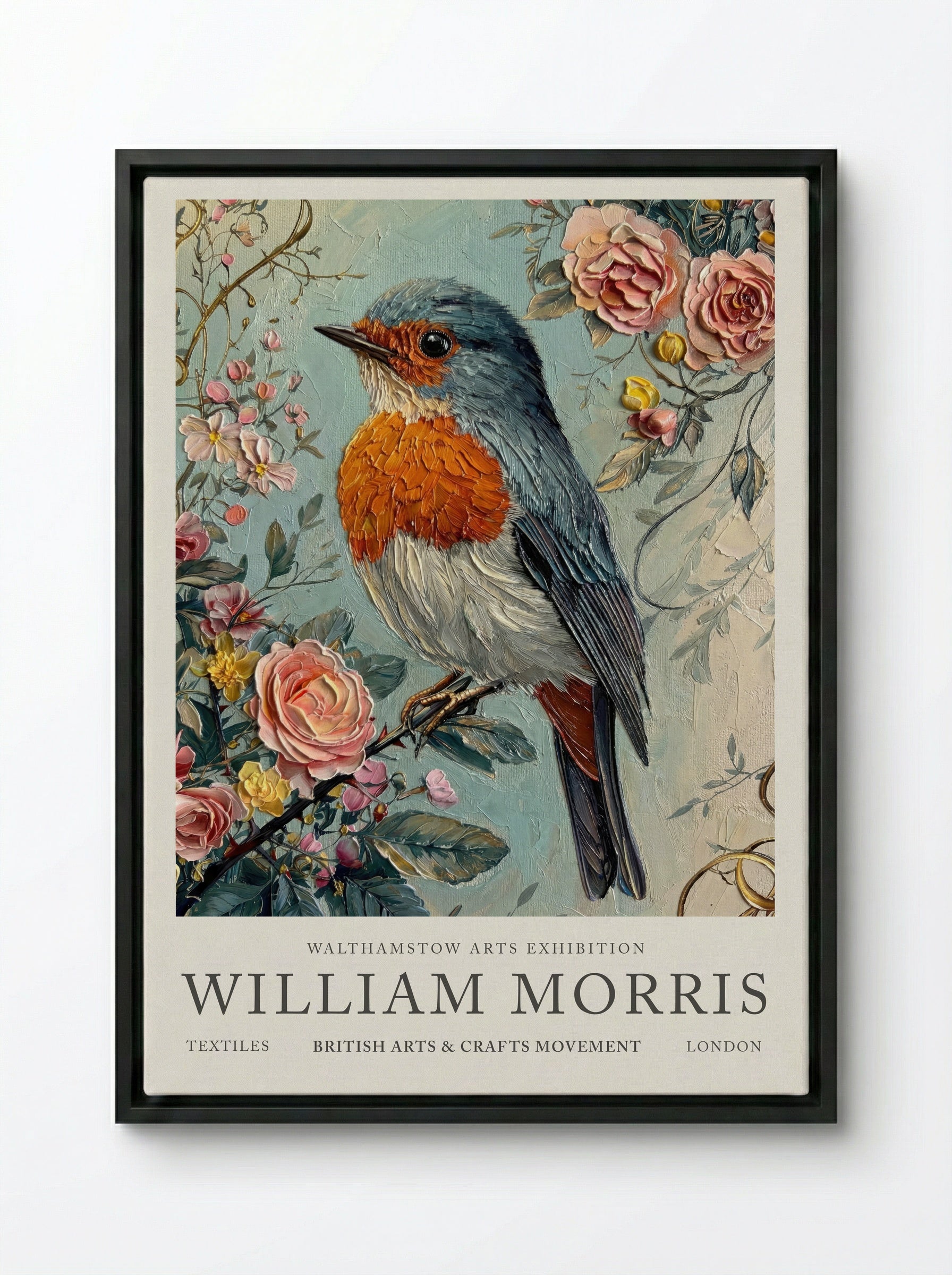 Robin Radiance - William Morris - Framed Canvas Black
