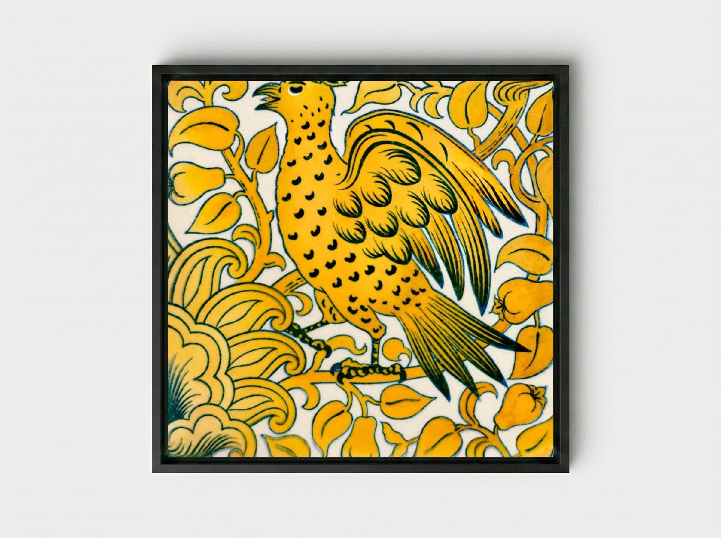Lustre Tile with Bird Design - William De Morgan - Framed Canvas Black