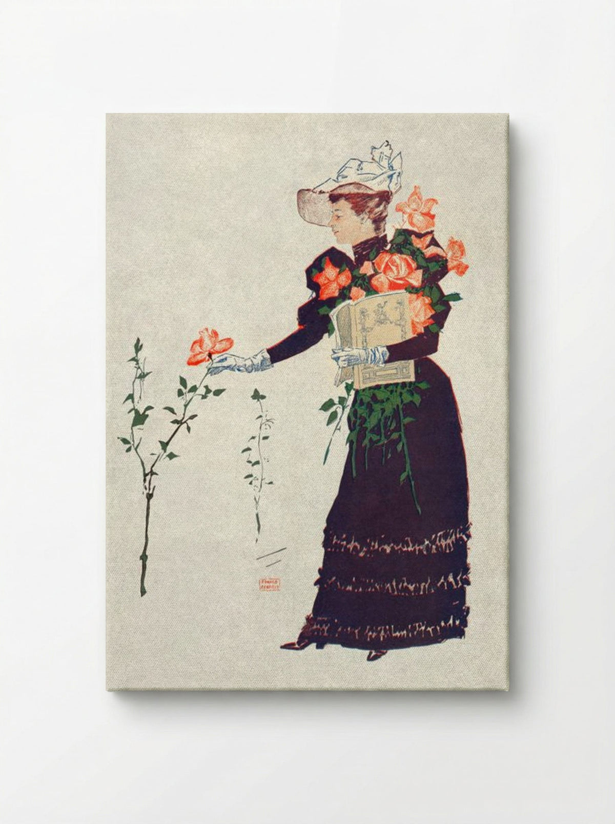 Woman Picking Up Flowers - Edward Penfield - Canvas