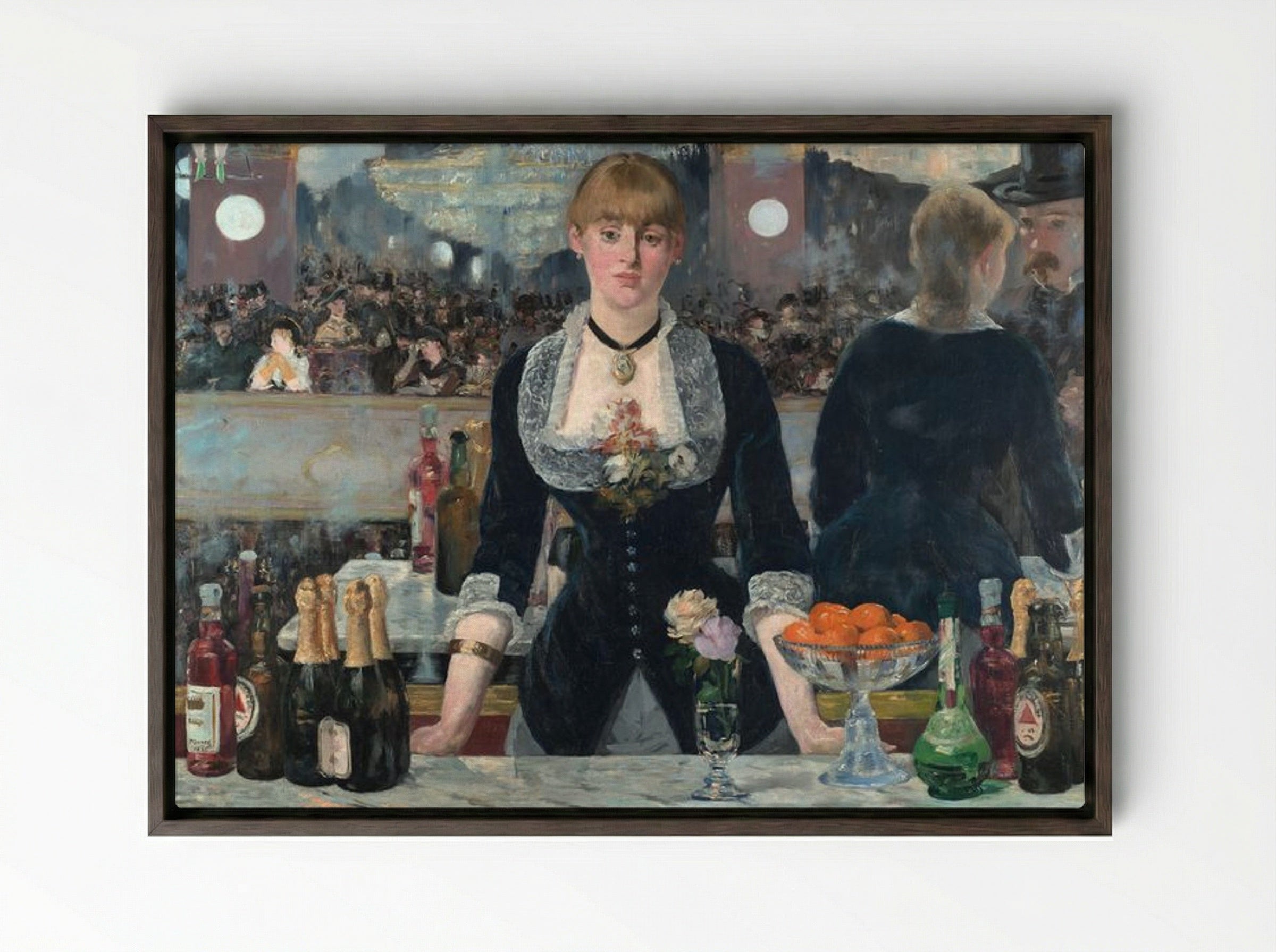 A Bar at the Folies-Bergère - Édouard Manet - Framed Canvas Dark Wood