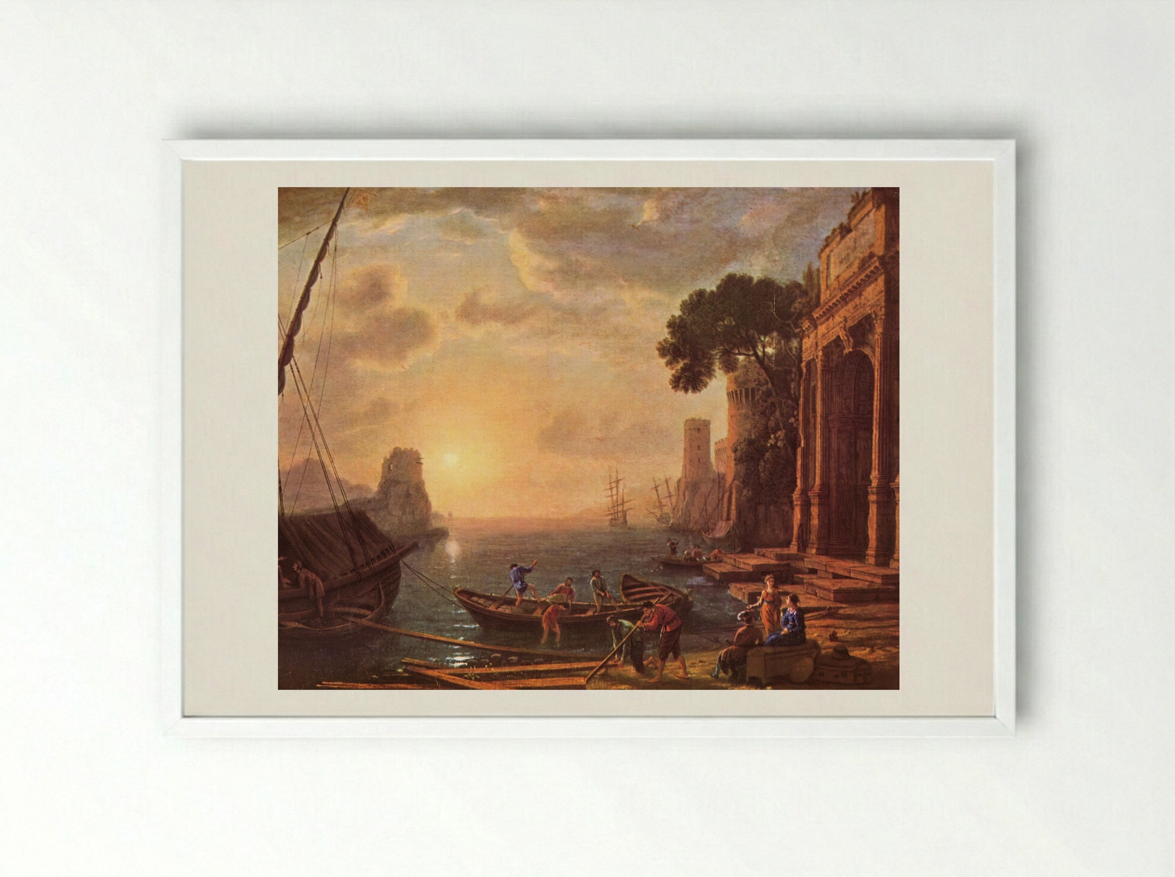 Seaport at Sunset - Claude Lorrain - Framed Print White