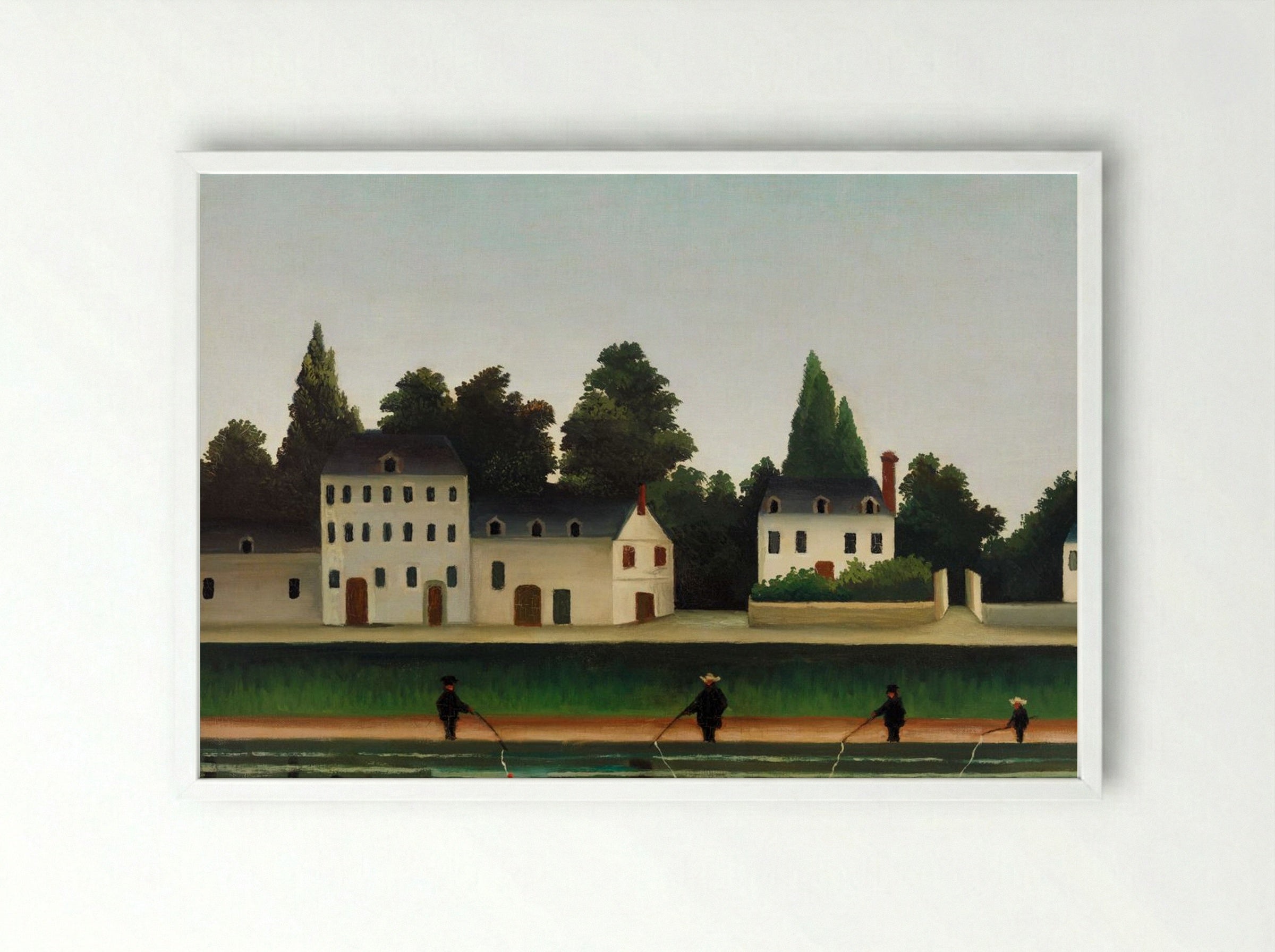 Landscape and Four Fishermen - Henri Rousseau - Framed Print White