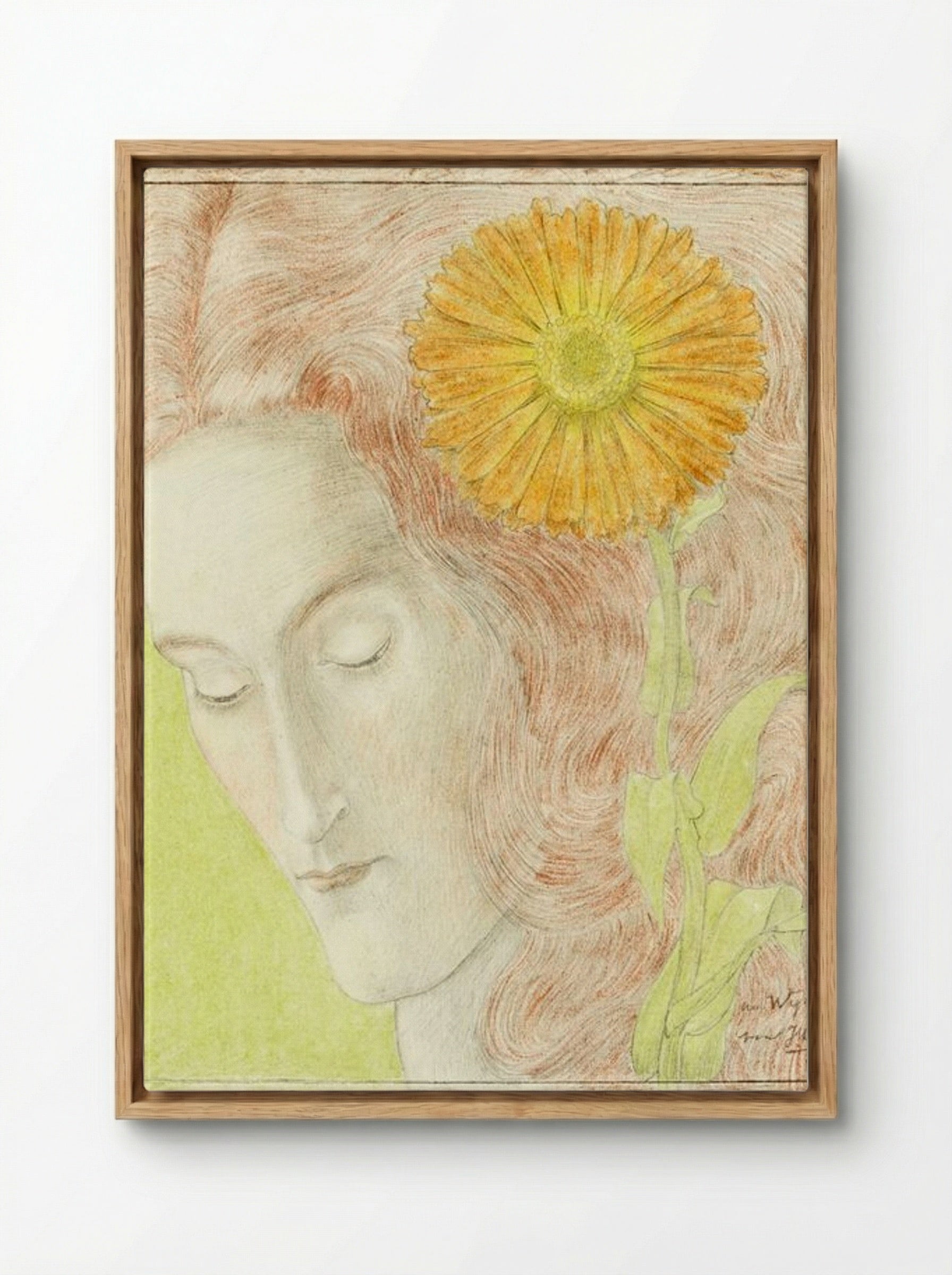 Woman's Head with Red Hair and Chrysanthemum - Jan Toorop - Framed Canvas Wood