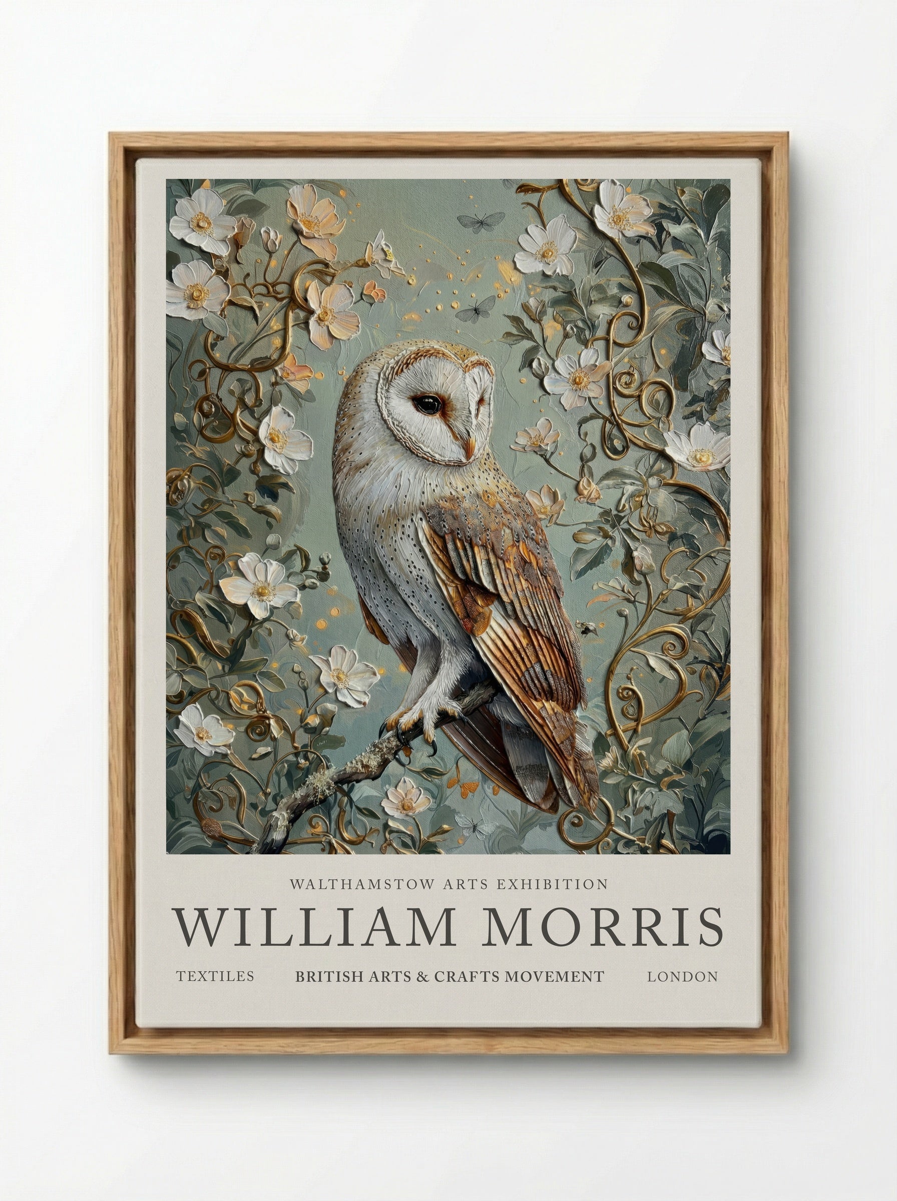 Barn Owl Whispering Wings - William Morris - Framed Canvas Wood