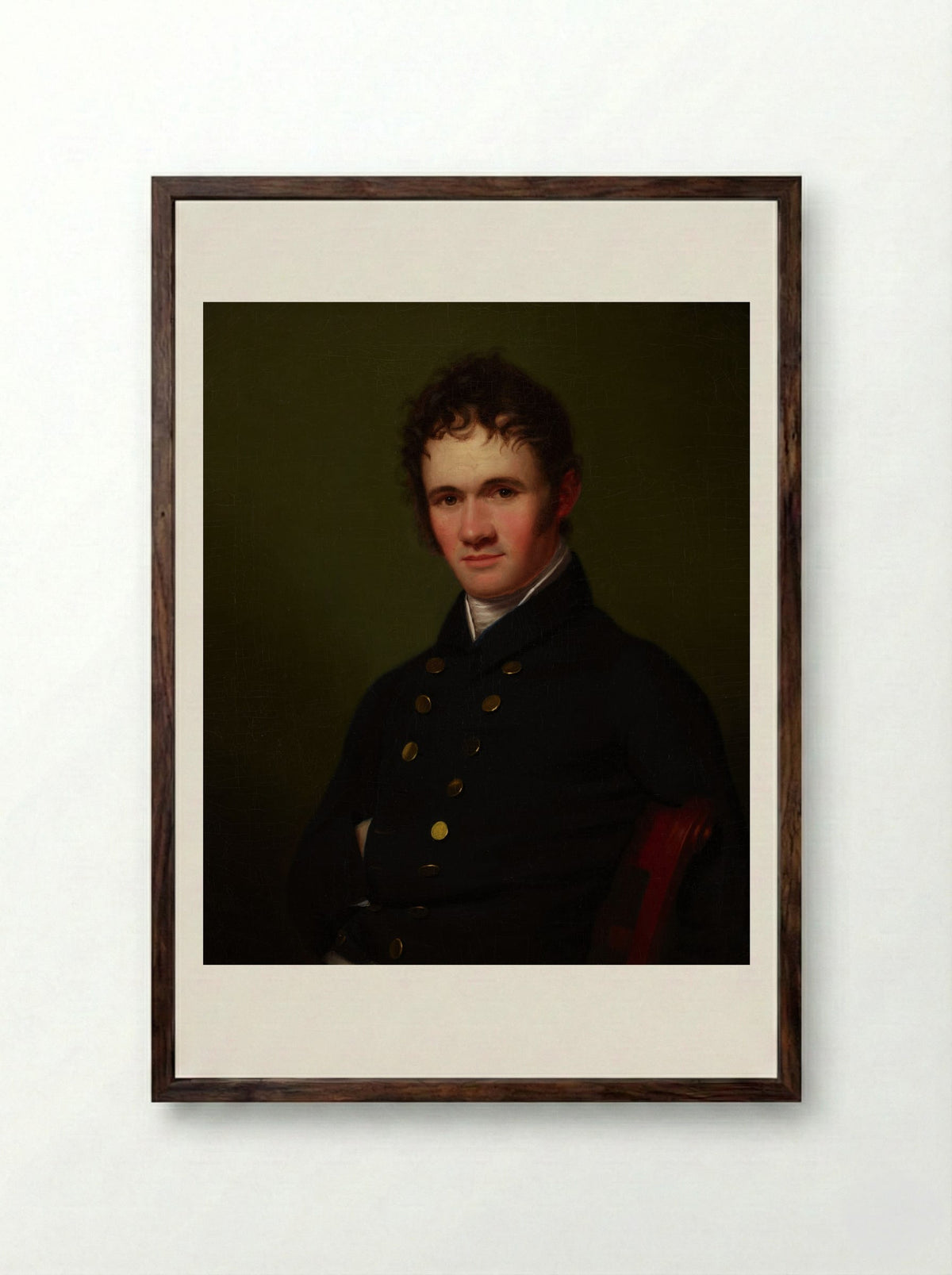 Portrait of a Man, Waist-Length, Seated - Fine Art Print - Framed Print Dark Wood