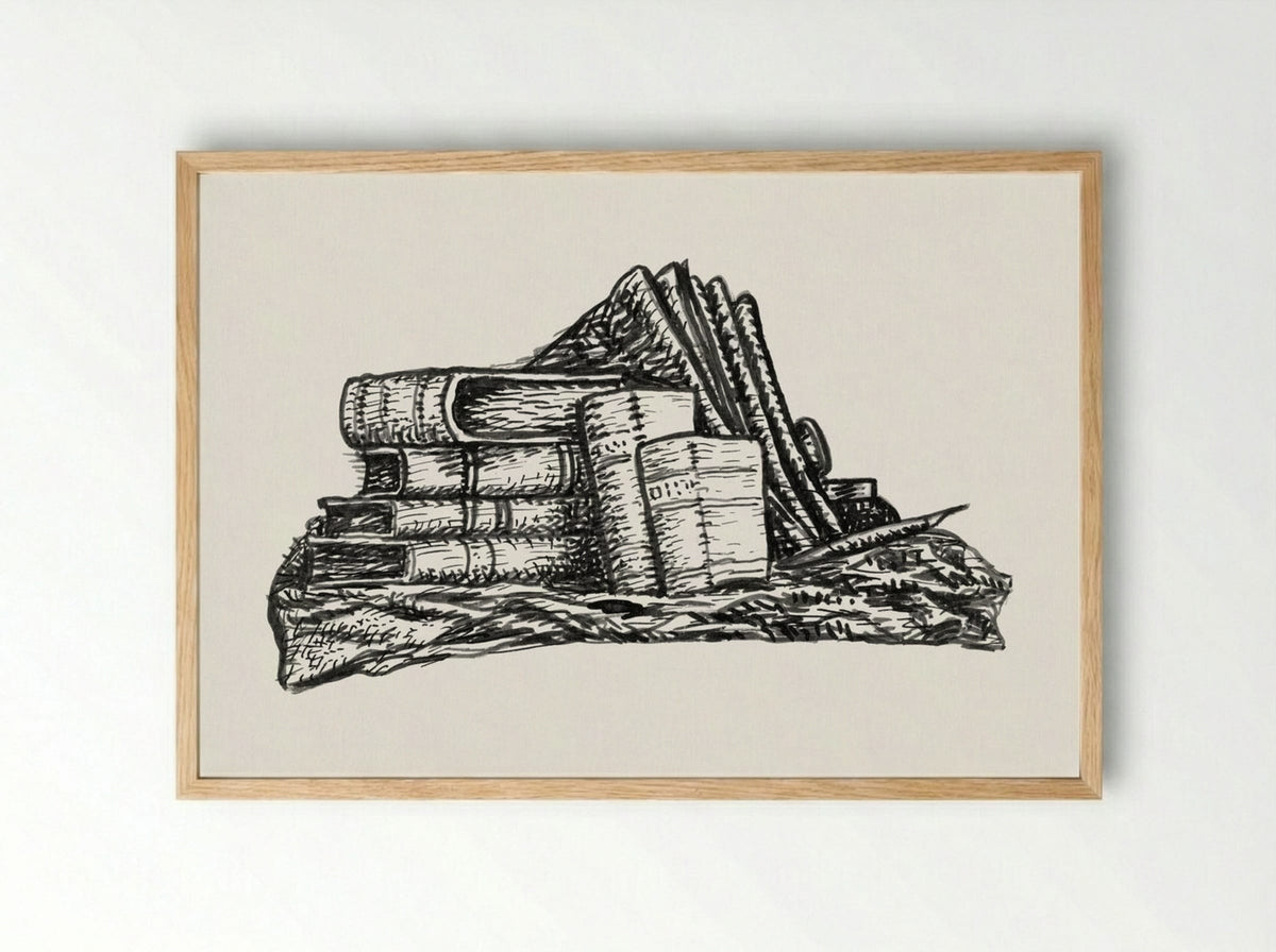 Stack of Books and Stationery - Leo Gestel - Framed Print Wood
