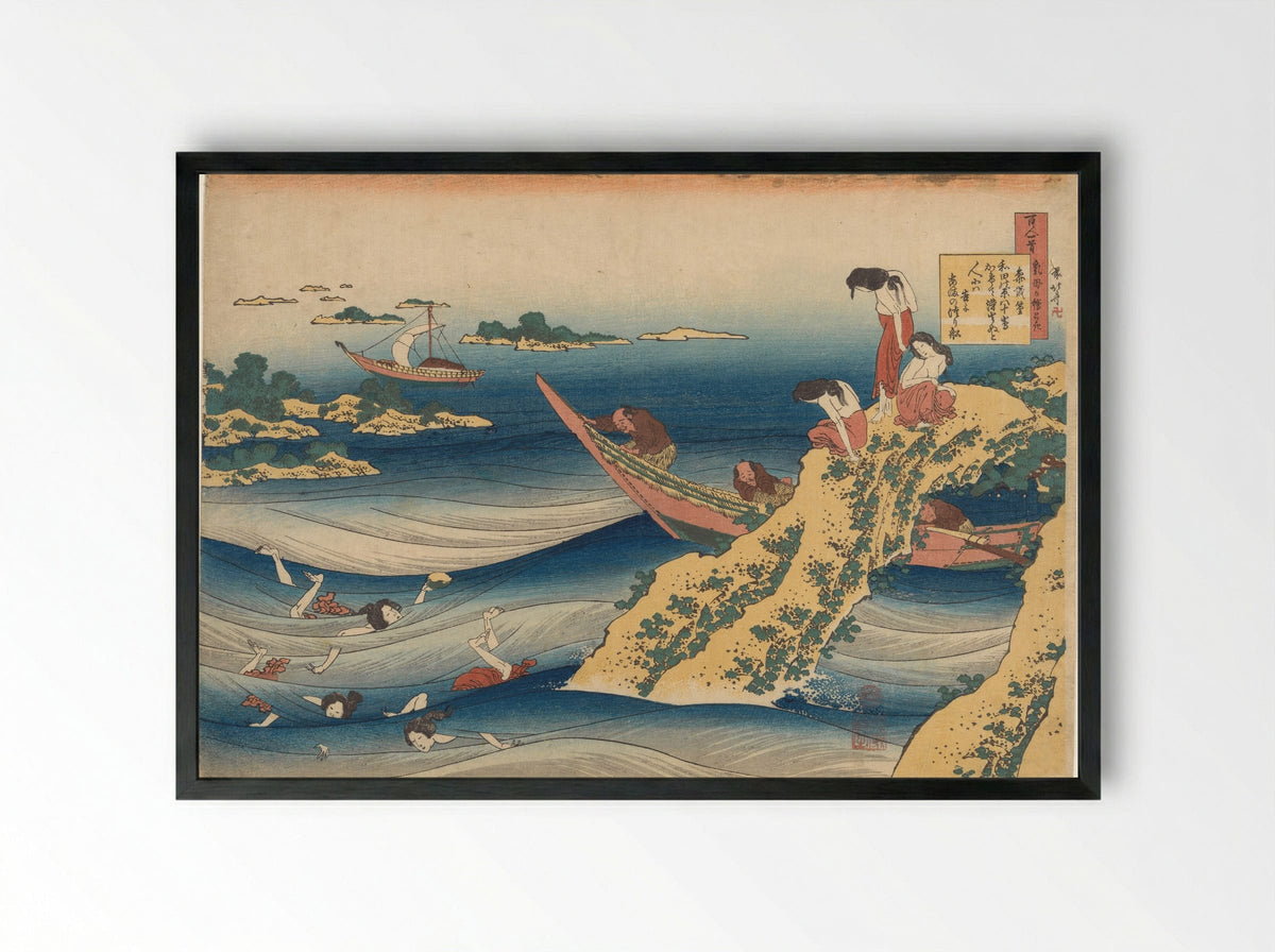 Pearl Divers - Katsushika Hokusai - Framed Print Black