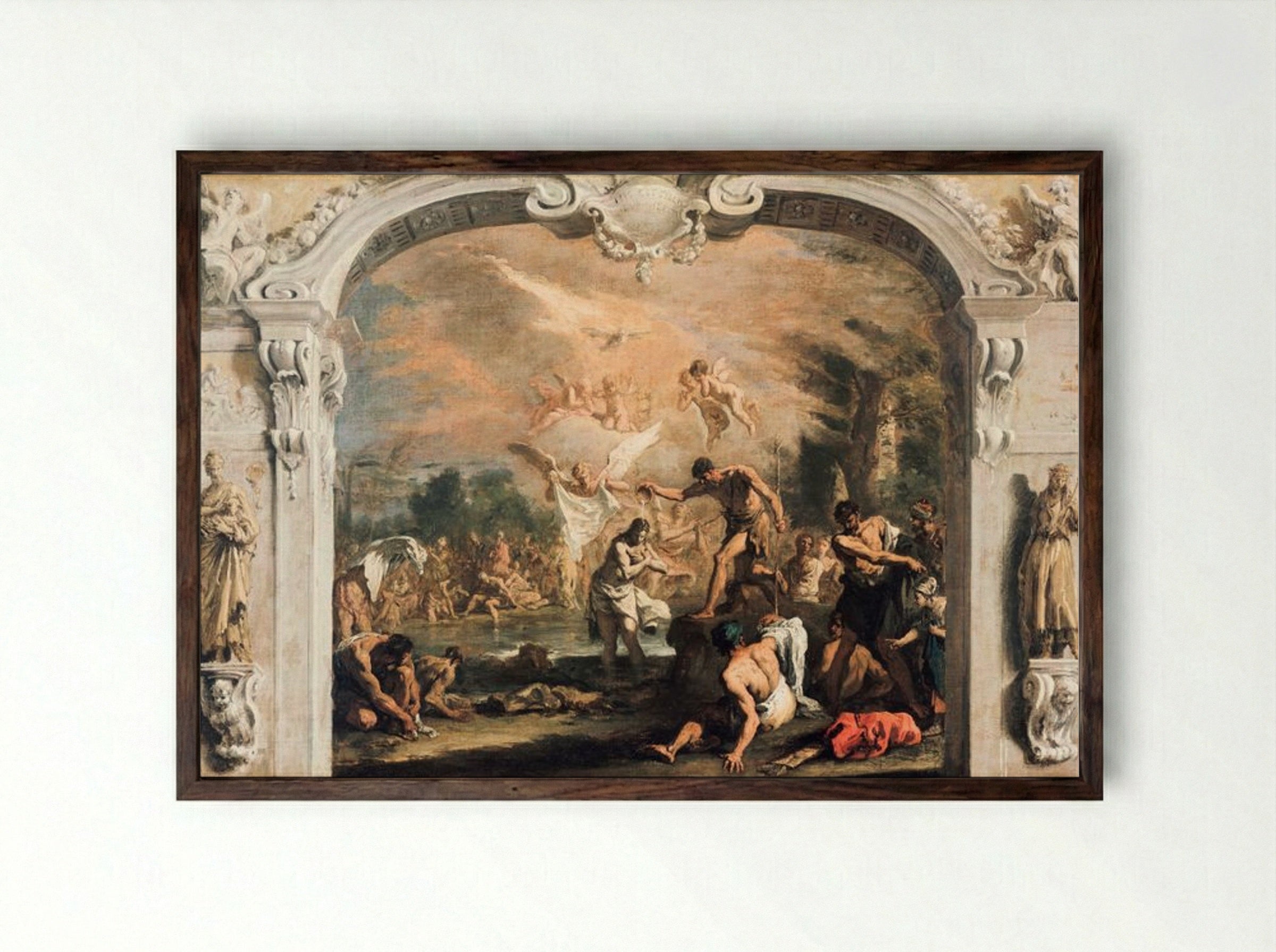 The Baptism of Christ - Sebastiano Ricci - Framed Print Dark Wood