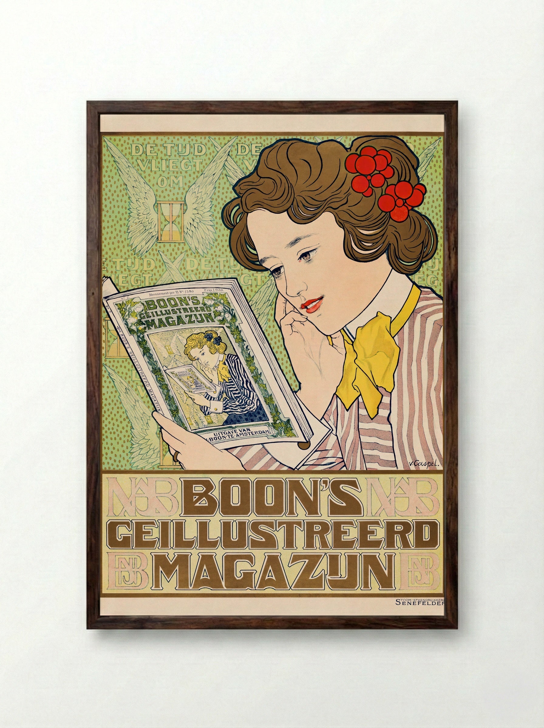 Affiche voor Boon's Geïllustreerd Magazijn - Johann Georg van Caspel - Framed Print Dark Wood