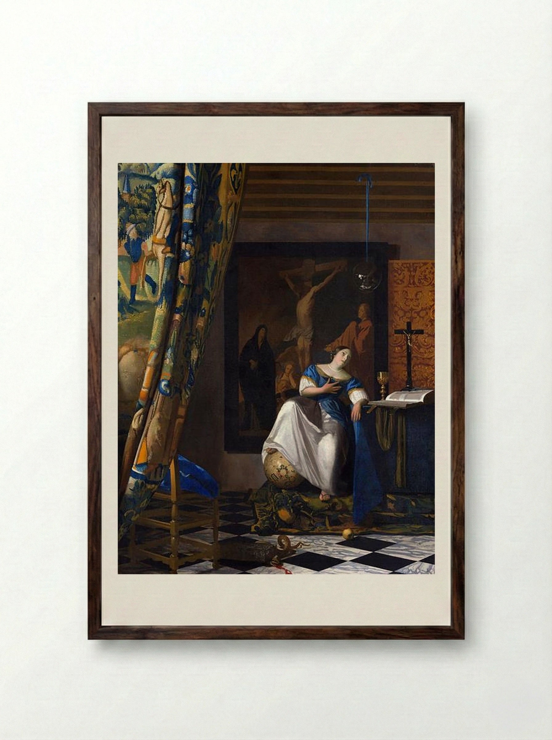 Allegory of Faith - Johannes Vermeer - Framed Print Dark Wood
