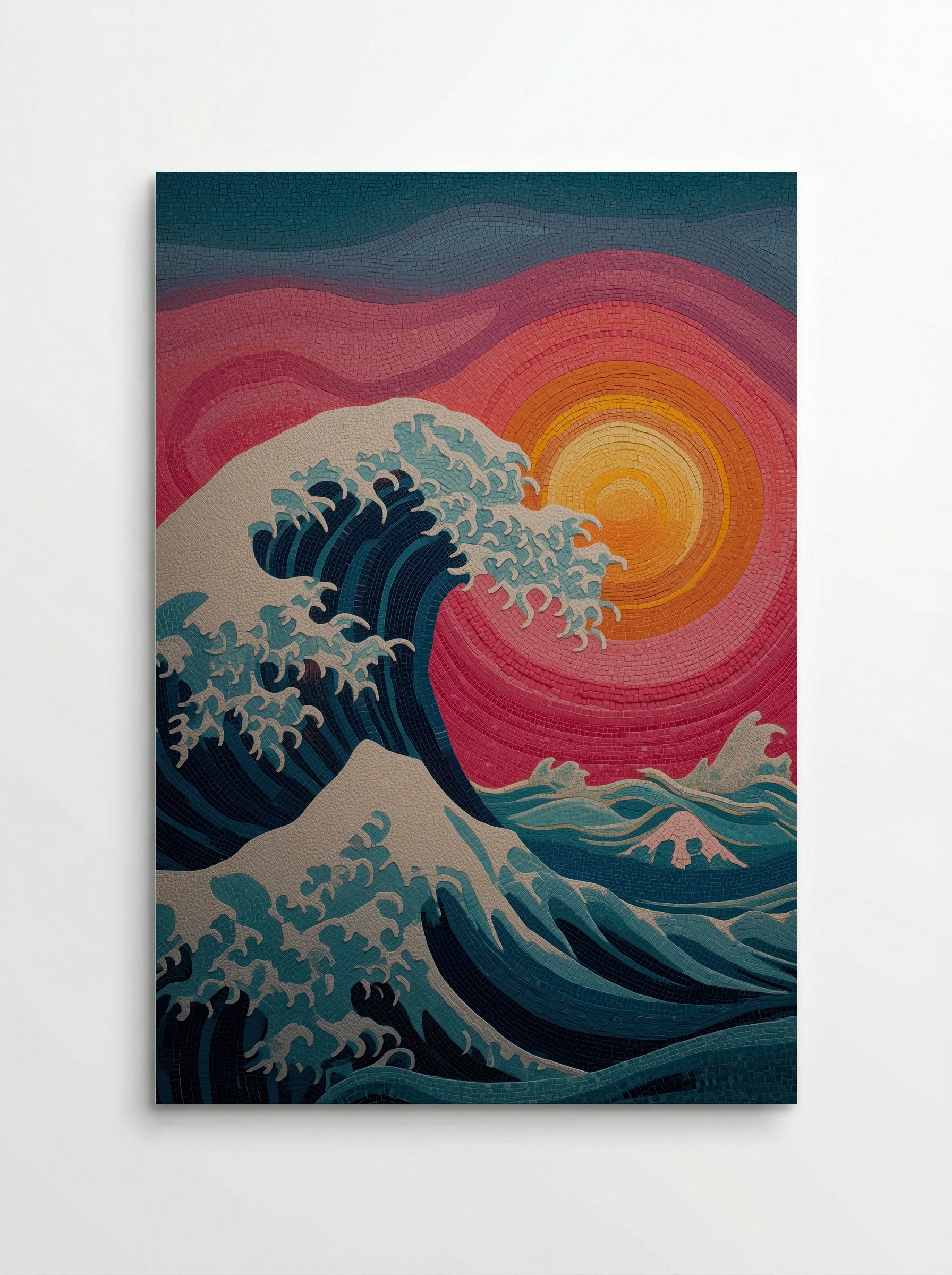 The Great Mosaic Wave – Japanese Mosaic Sunset Print Inspired by Hokusai - Poster