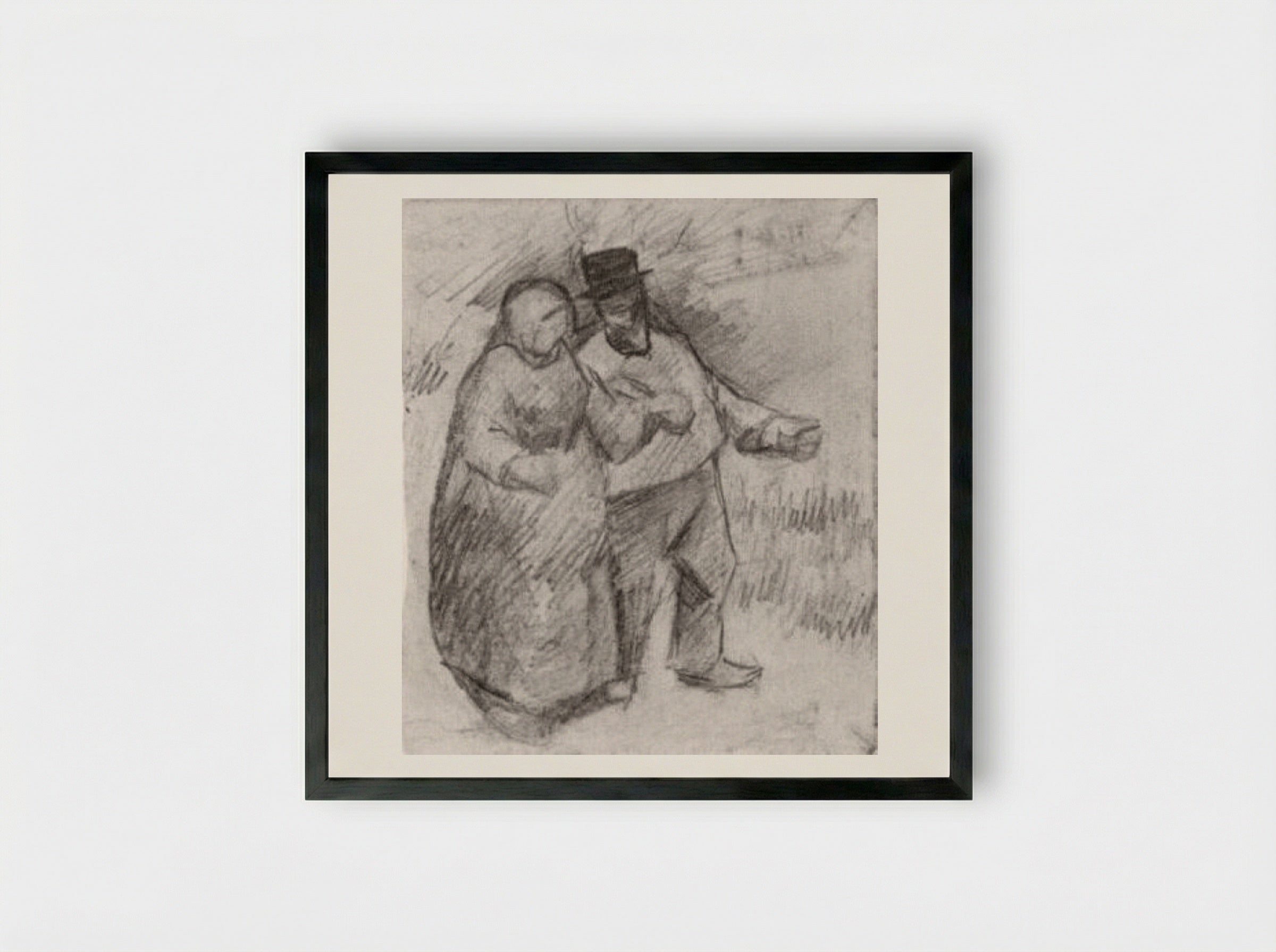 Walking Couple in the Fields - Vincent van Gogh - Framed Print Black
