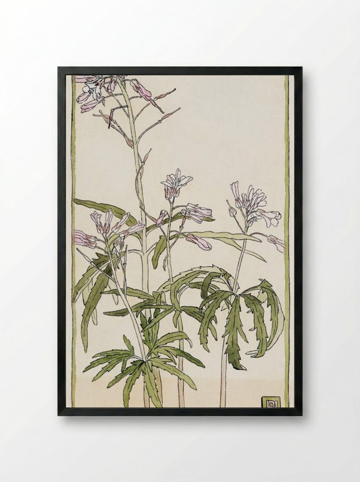 Pink Flowers with Spiky Green Leaves - Hannah Borger Overbeck - Framed Print Black