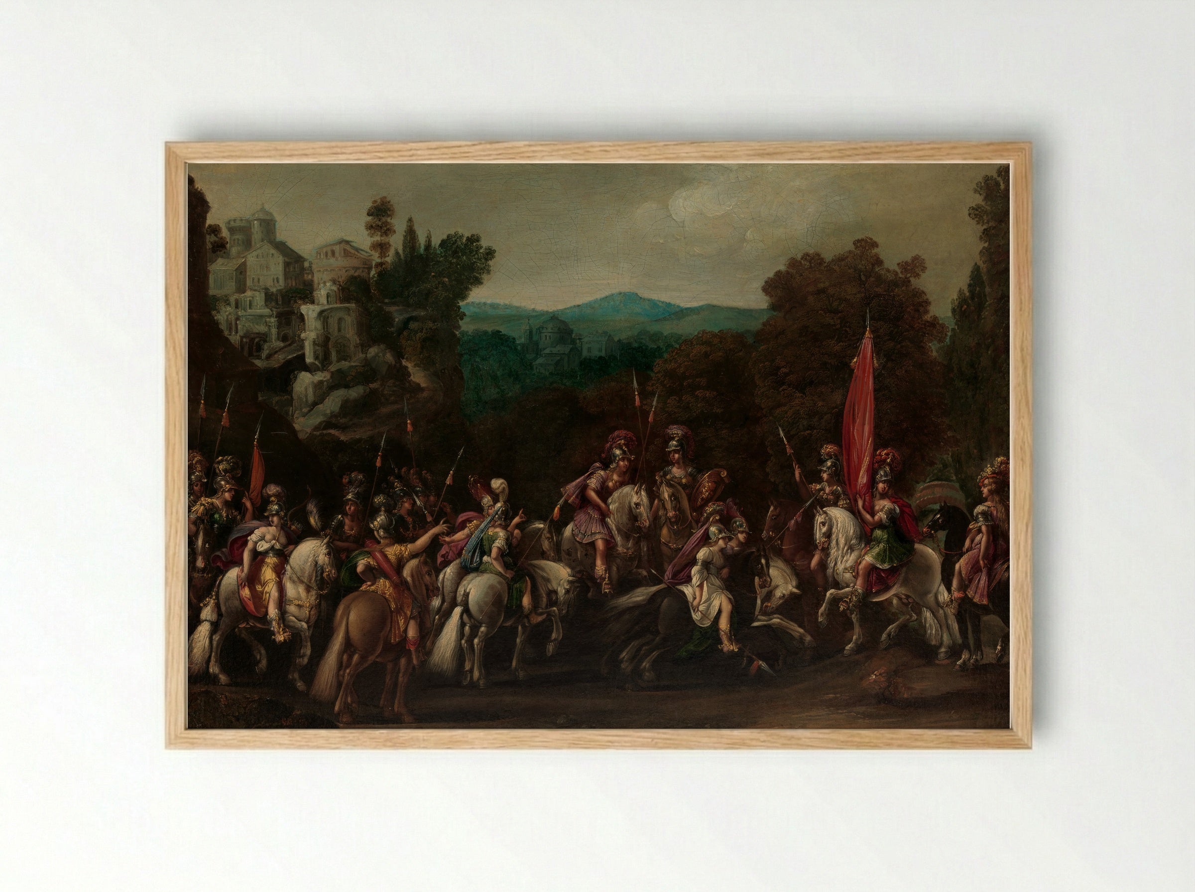 Departure of the Amazons - Johann Heinrich Schönfeld - Framed Print Wood