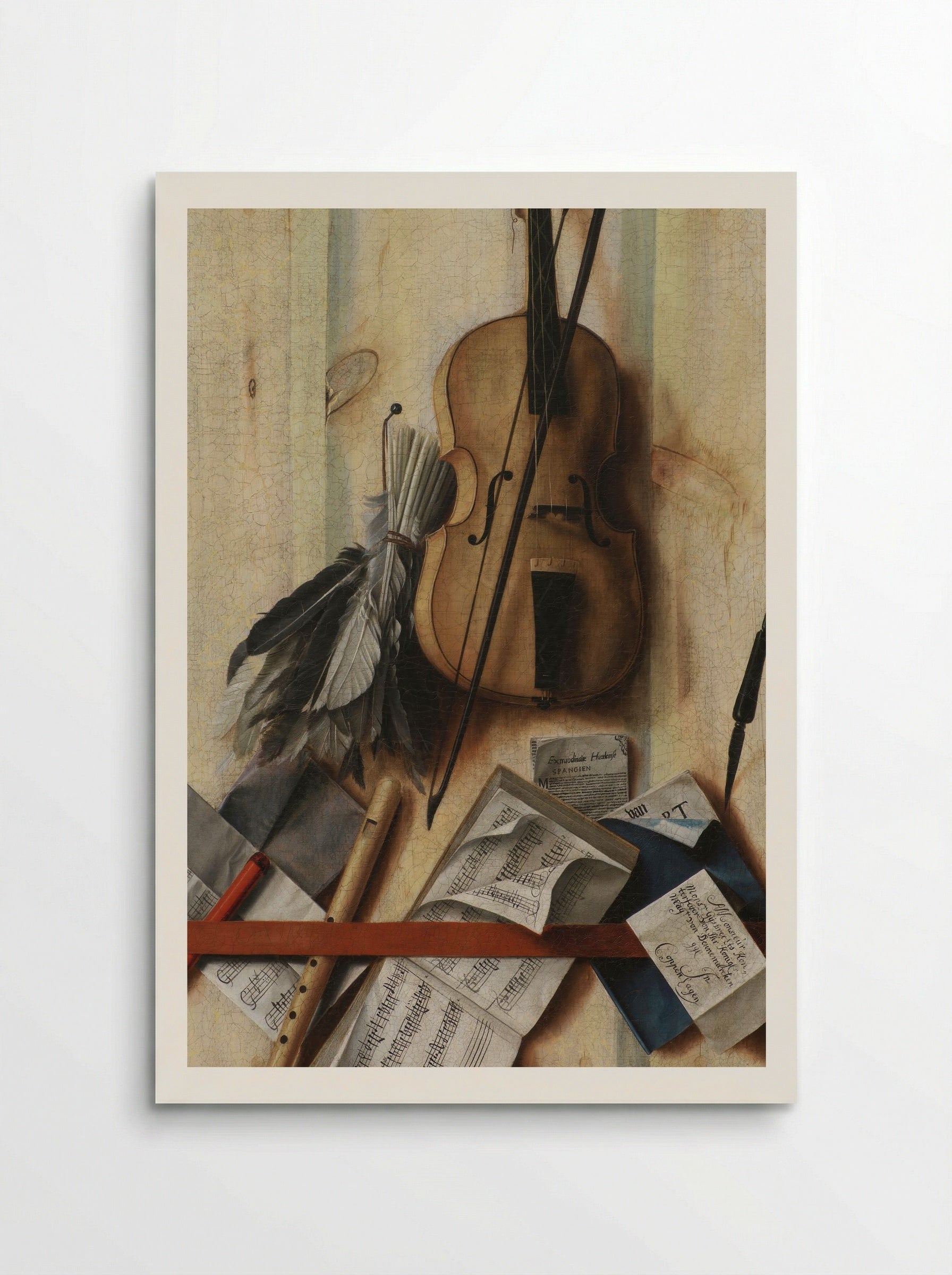 Trompe l'oeil with violin, sheet music and recorder - Cornelis Norbertus Gysbrechts - Poster