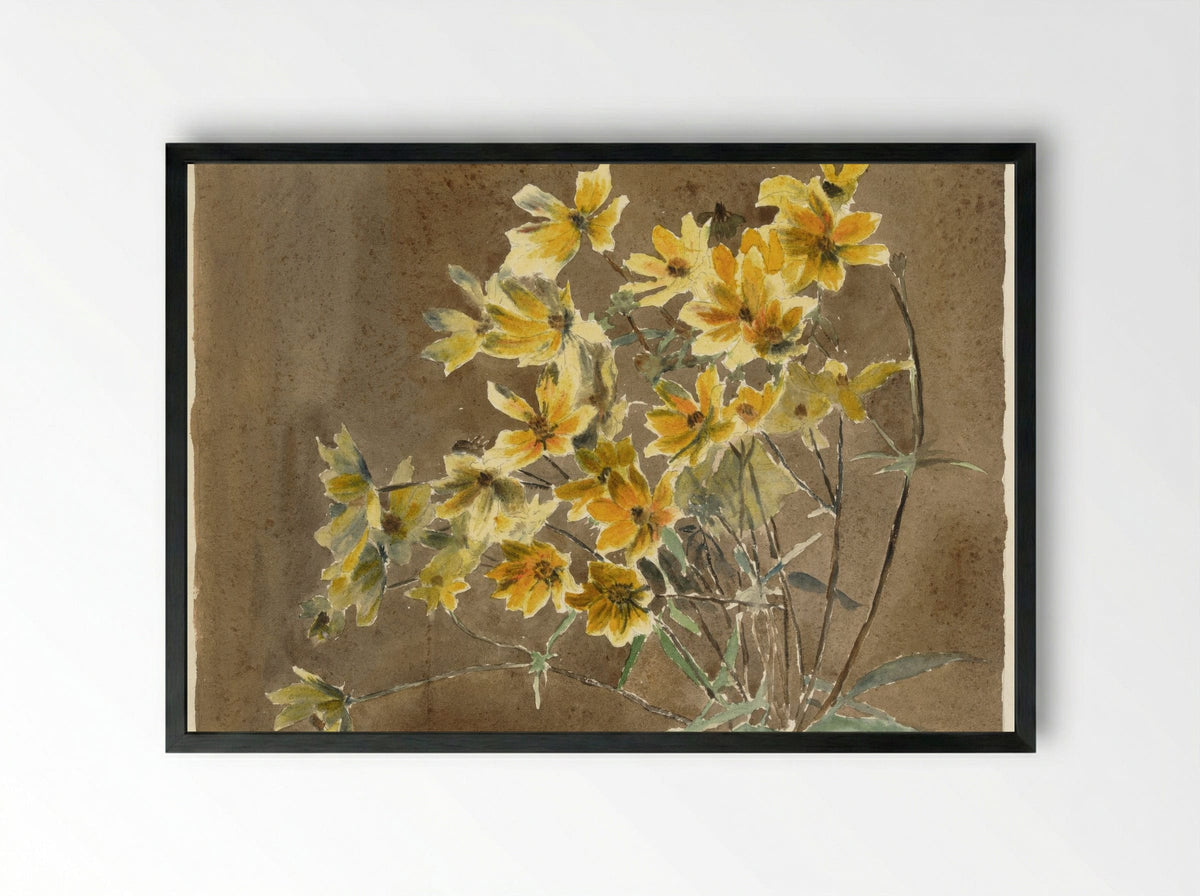 Yellow Flower with Border (1915) - Hannah Borger Overbeck - Framed Print Black