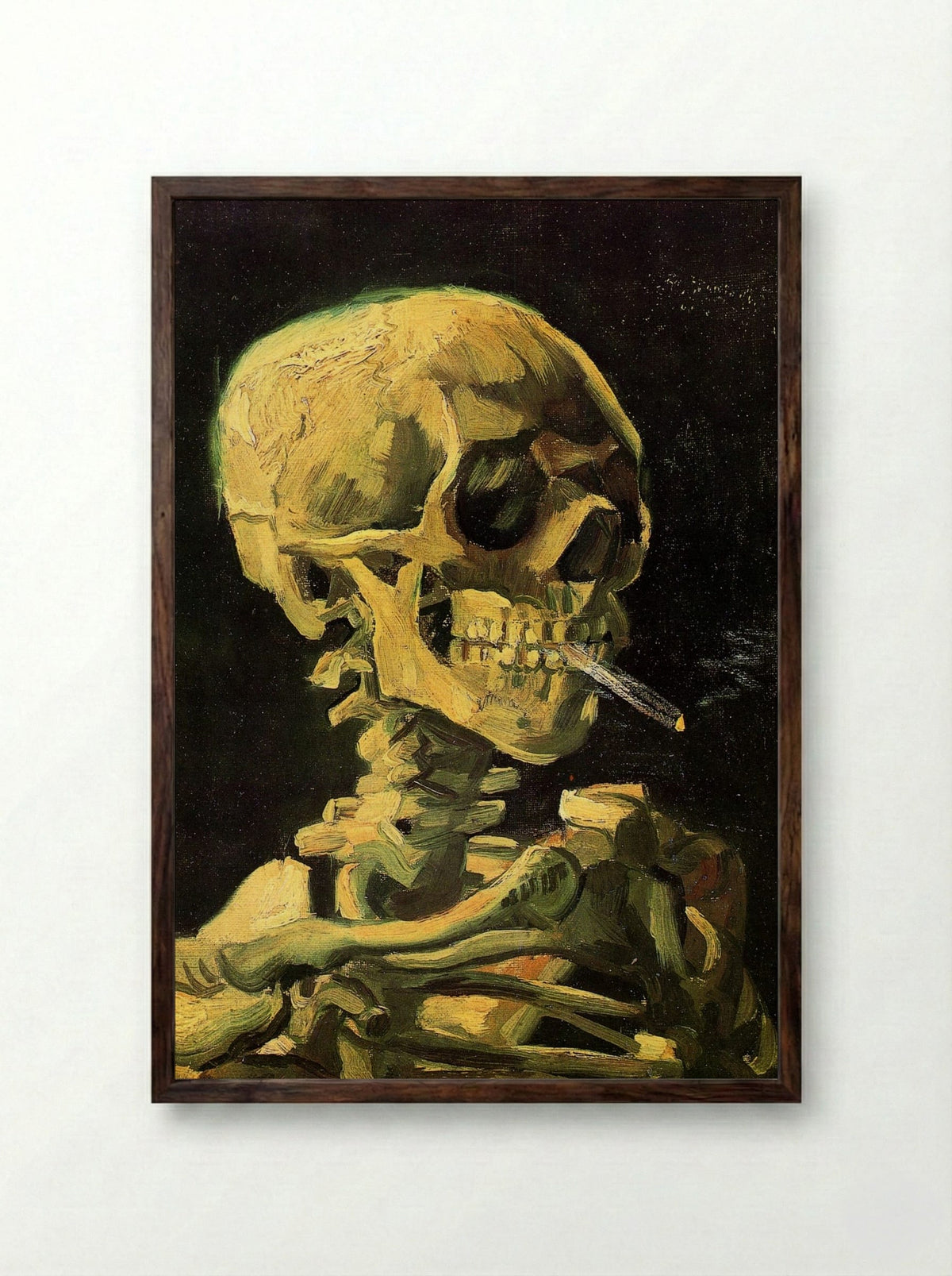 Head of a Skeleton with Burning Cigarette - Vincent van Gogh - Framed Print Dark Wood